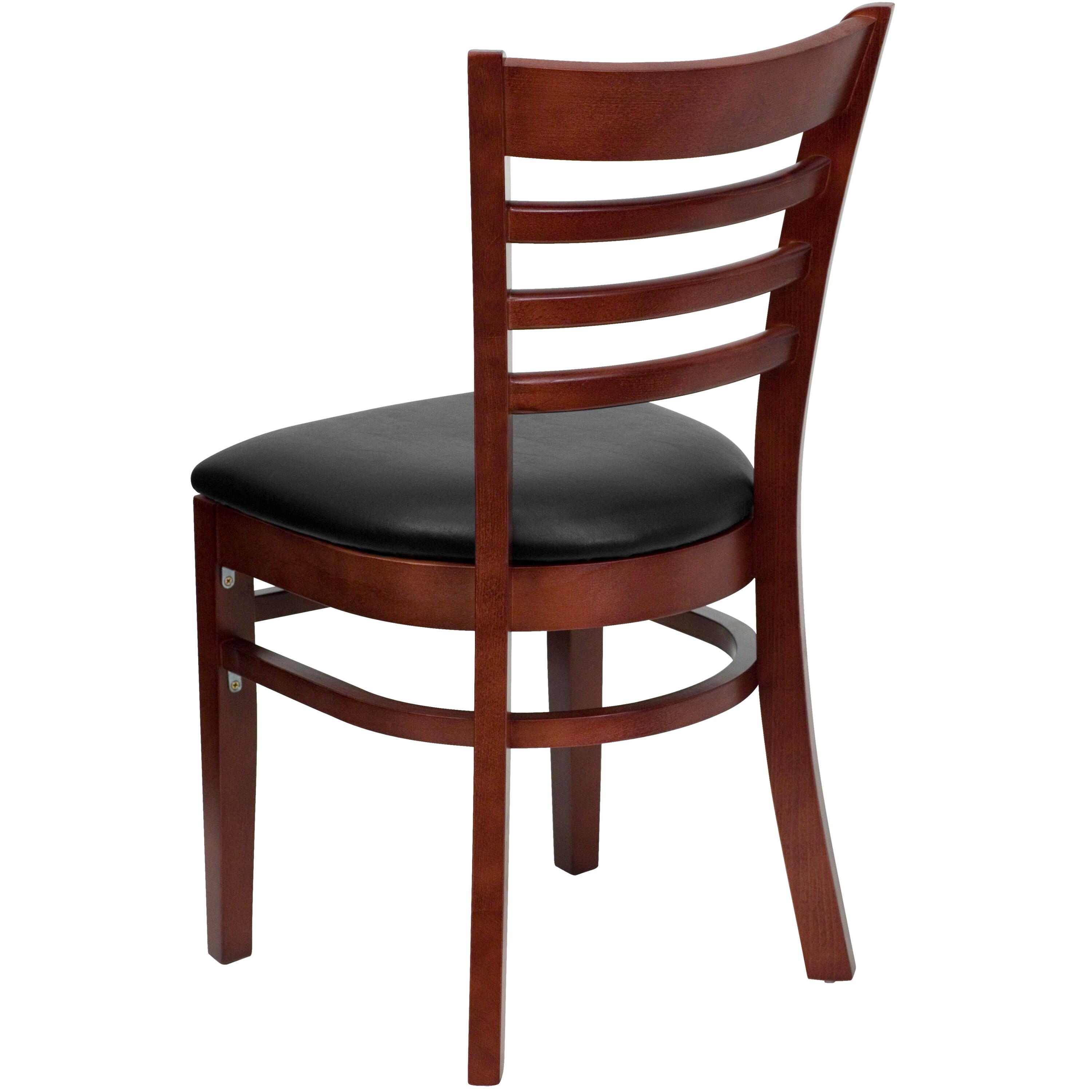 Mahogany Wood Ladderback Chair with Black Vinyl Seat
