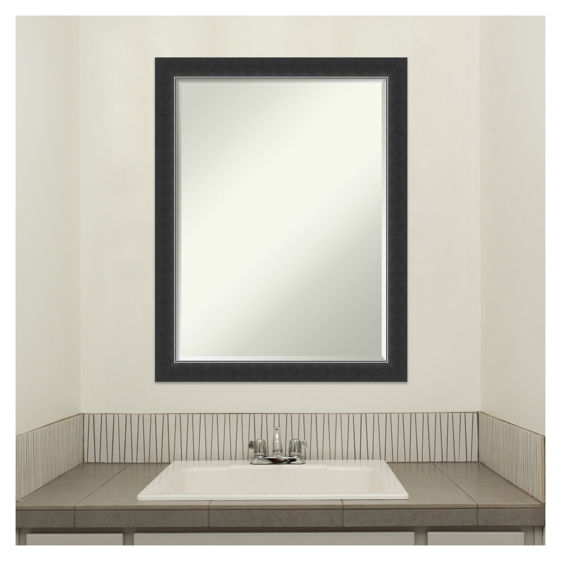 Black Wood Rectangular Bathroom Vanity Mirror