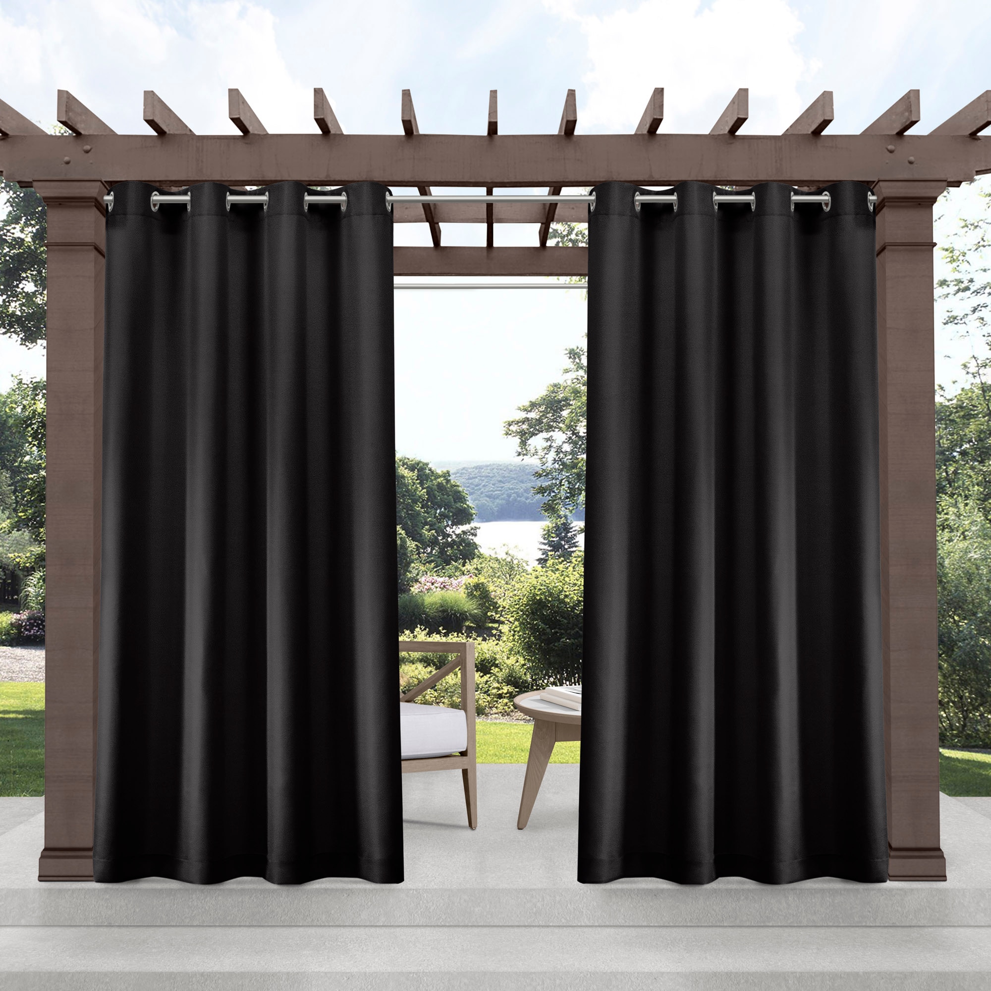 Exclusive Home YA013547DSEHG1 A111 120-in Outdoor Black Light filtering Grommet Curtain panel pair