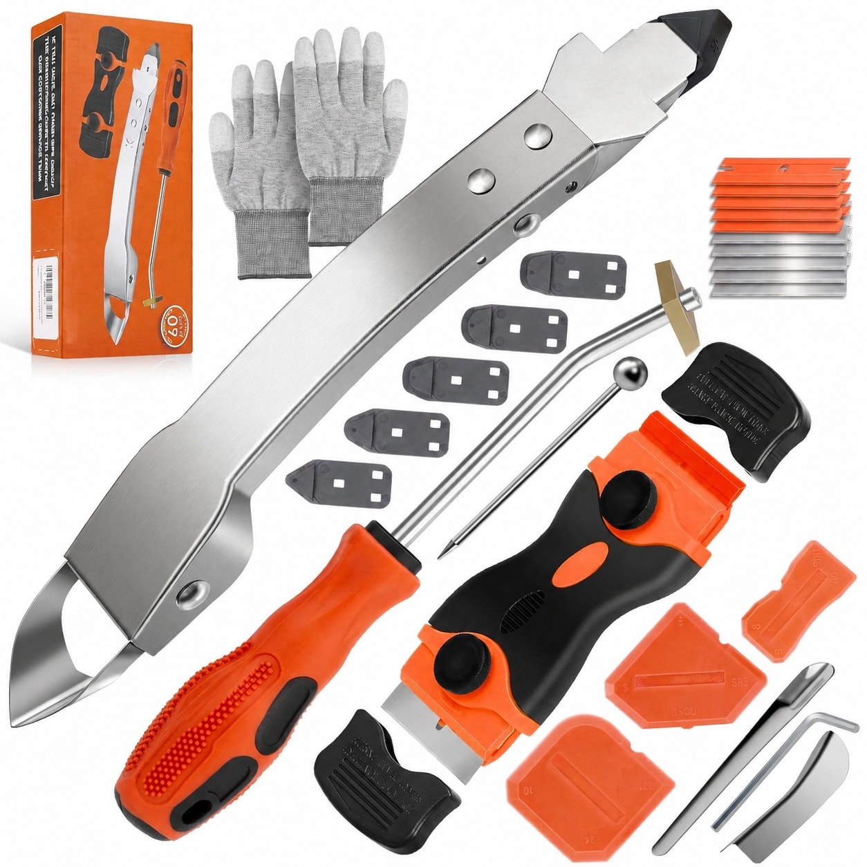 KIWDZFU - Caulking Tool Kit Stainless Steel Caulk Remover with Cut Resistant Gloves Scraper Sili...