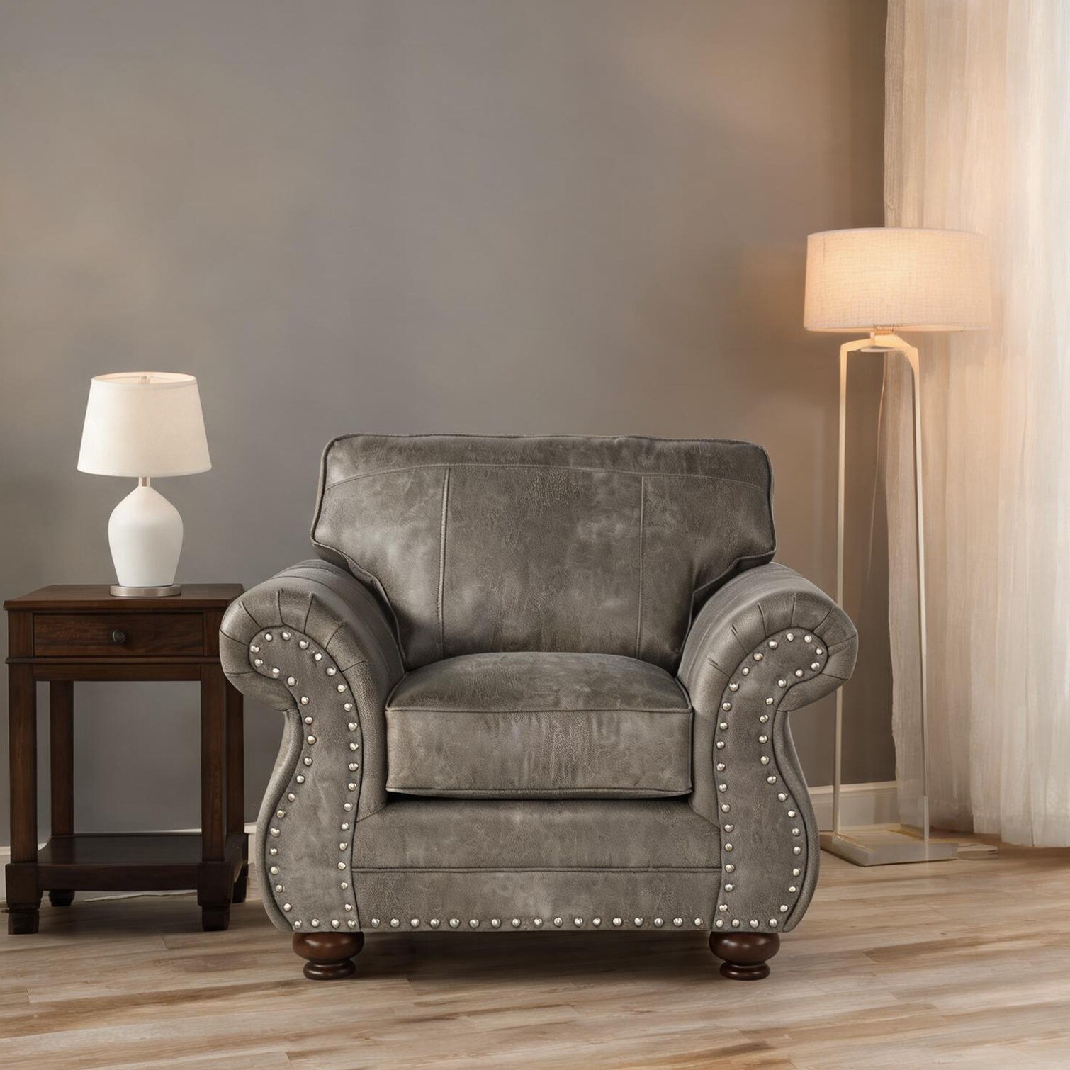 Naturefalls Single Accent Chair Traditional Faux Leather Neutral
