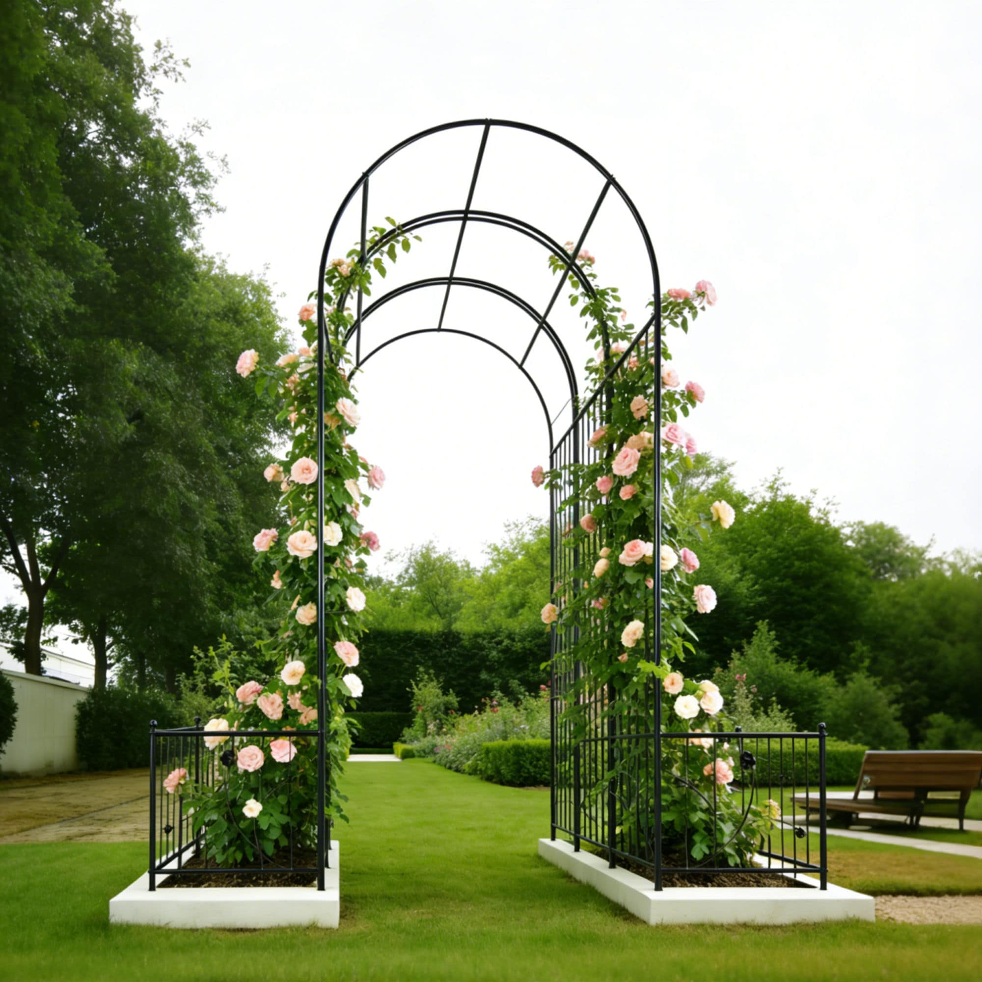Wooakway - Metal Garden Arch Trellis with Two Plant Stands 79.5 in W x 86.6 in H Garden Arbors Ar...