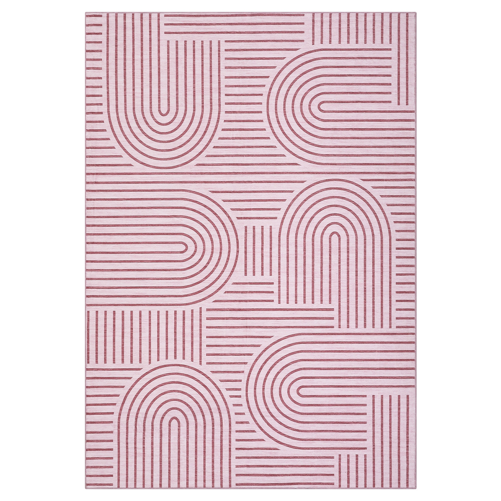 Qeetex 8 x 10 ft Polyester Cashmere Pink Rectangular Hallway Bathroom Entryway Kitchen Office Foldable Geometric Modern Washable Area Rug