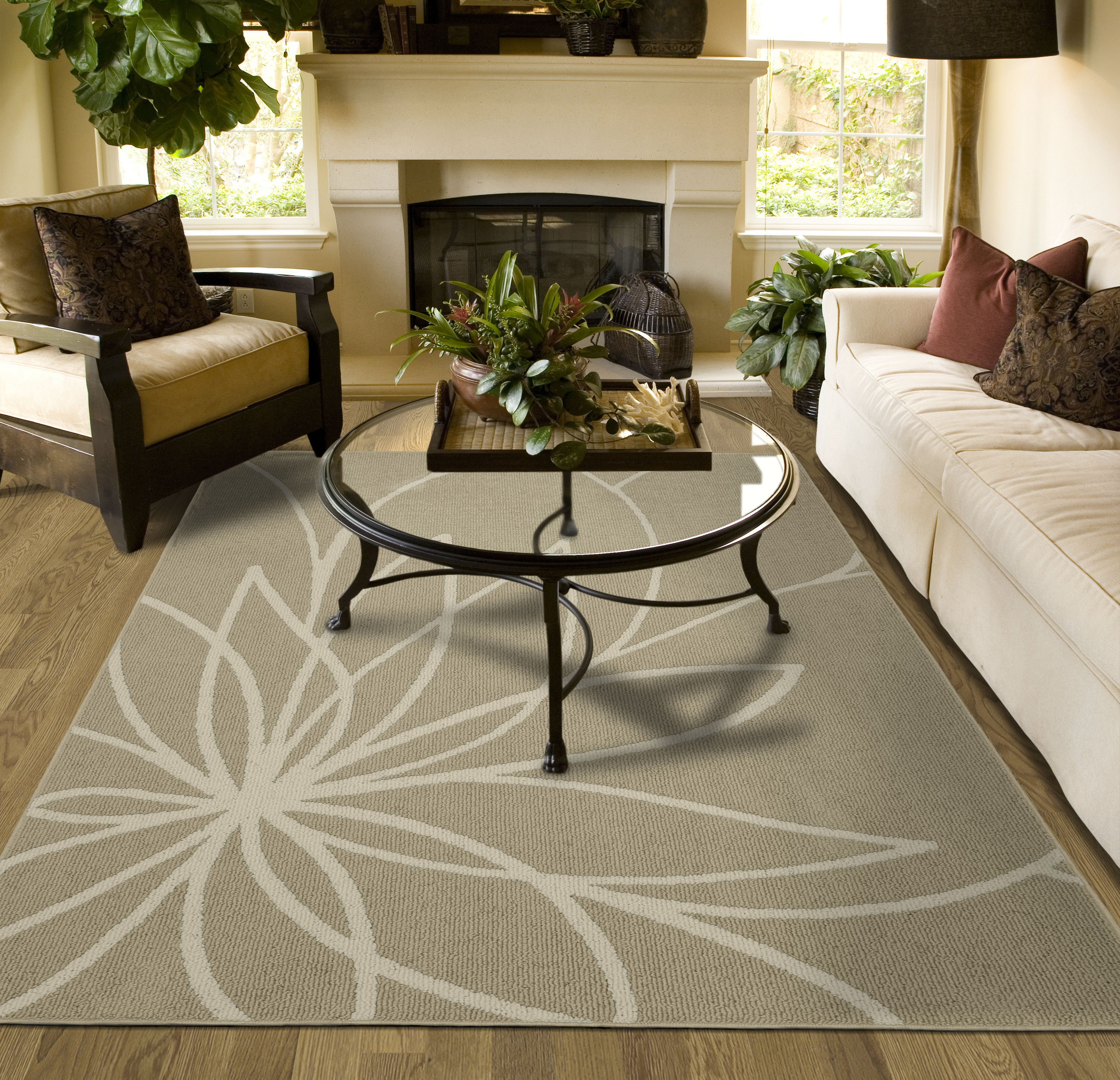 Garland Rug LL460A096120G3 Grand Floral 8 x 10 (ft) Tufted Polypropylene Tan/Ivory Rectangular Indoor Floral/Botanical French Country Area rug