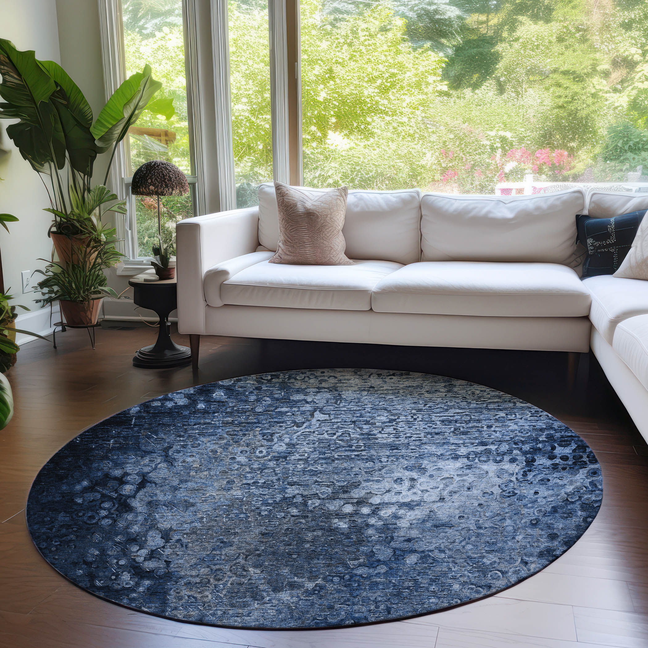 Addison Rugs ACN565BU8RO Chantille ACN565BU 8 x 8 (ft) Polyester Blue Round Indoor/Outdoor Abstract Machine washable Area rug