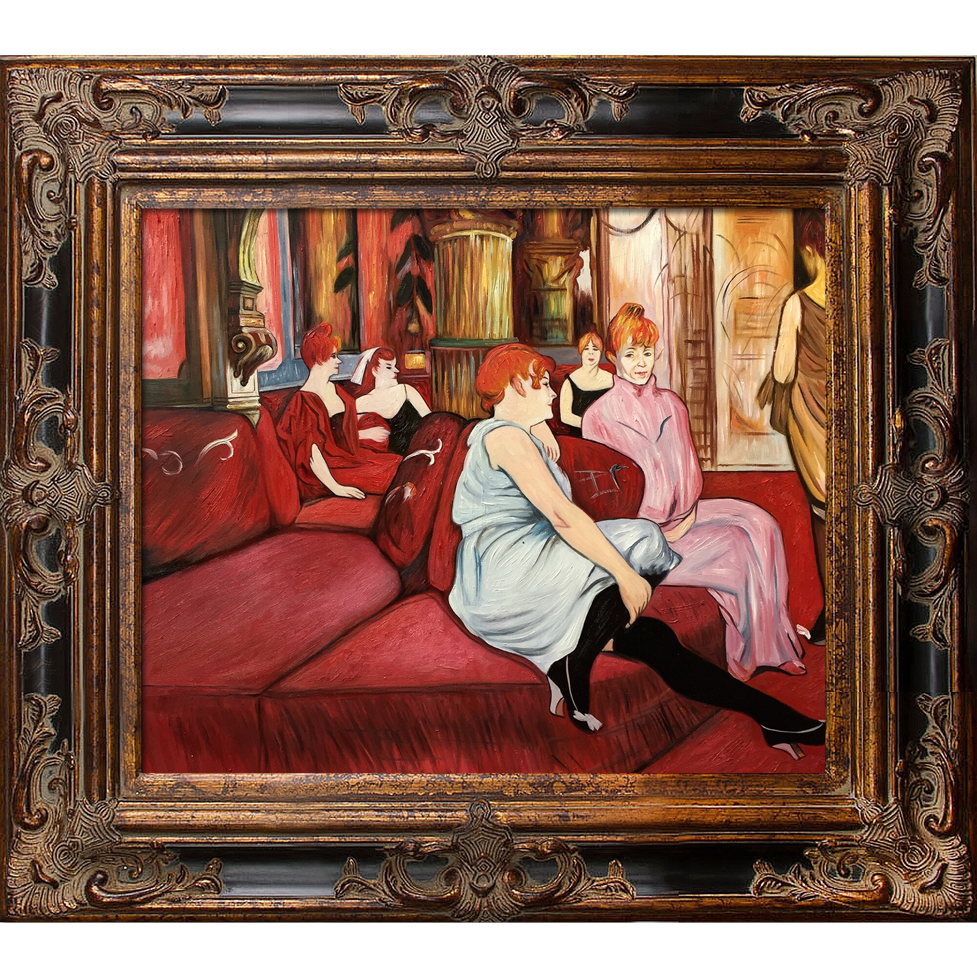 La Pastiche 688576848488 The Salon de la Rue des Moulins Henri de Toulouse-Lautrec Black/Gold Wood Framed 31.5-Inches H x 35.5-Inches W People Canvas Hand-Painted Painting