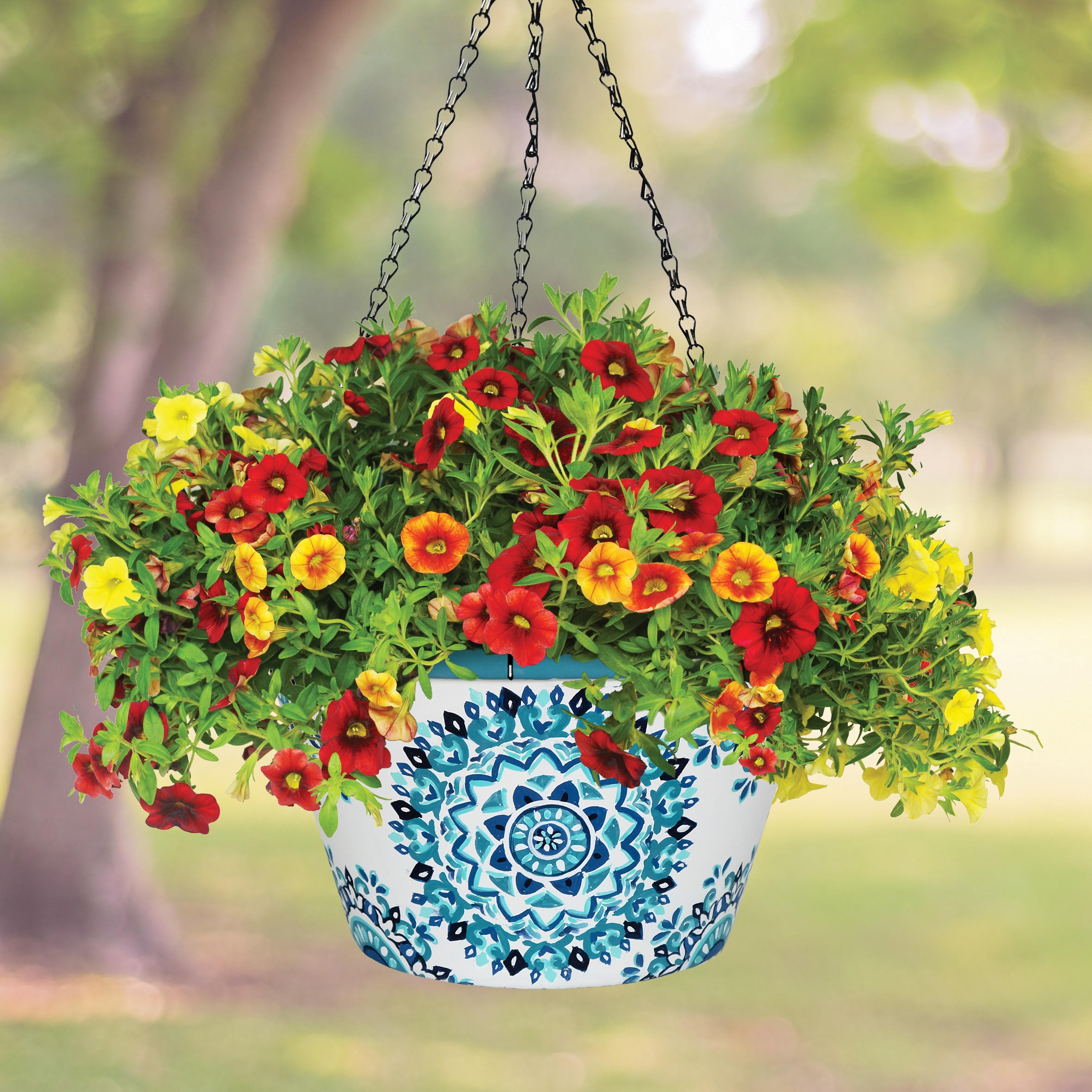 Round 9.25-in W X 6.625-in H Blue Resin Indoor Outdoor Hanging Planter 