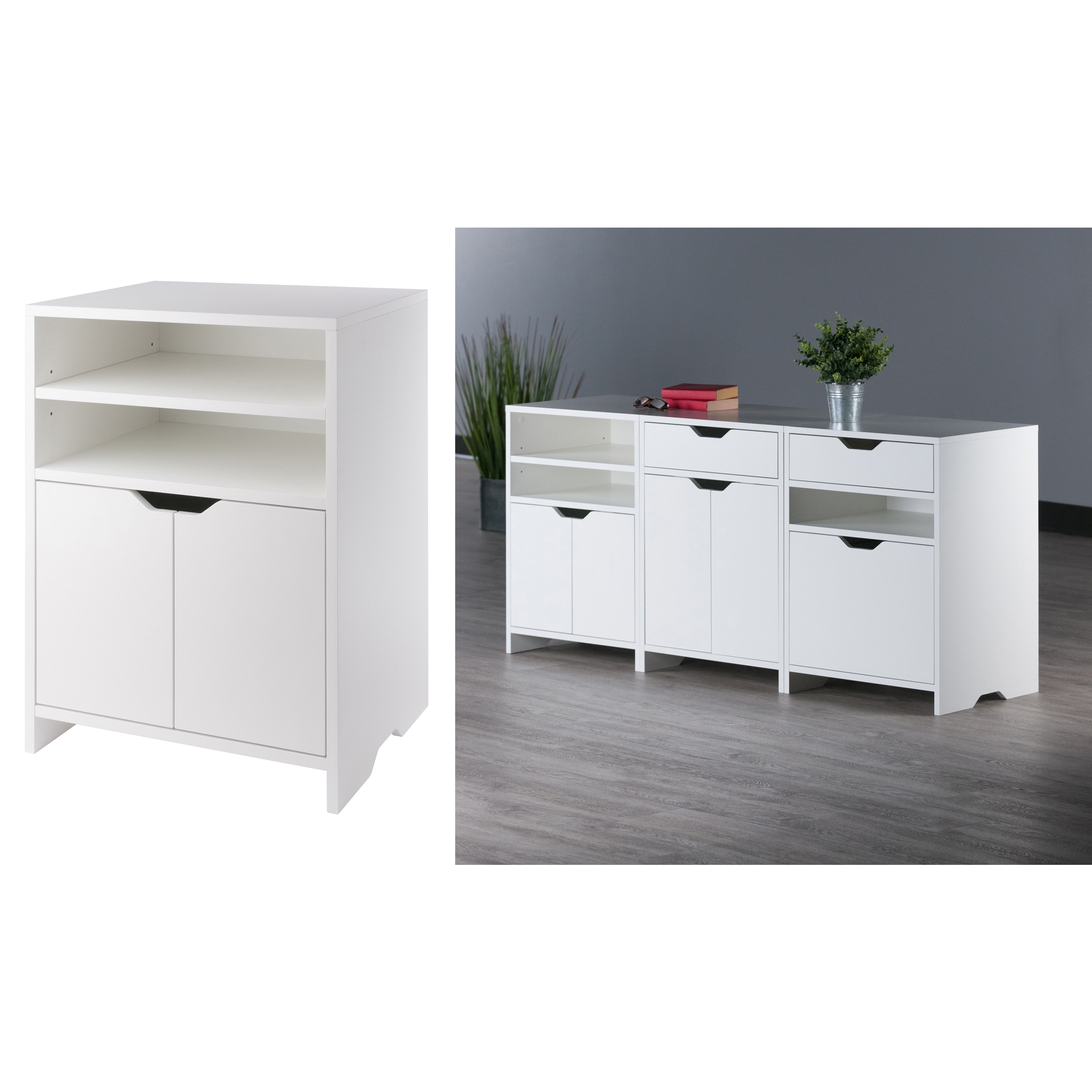 White Freestanding Office Storage Cabinet with Adjustable Shelving