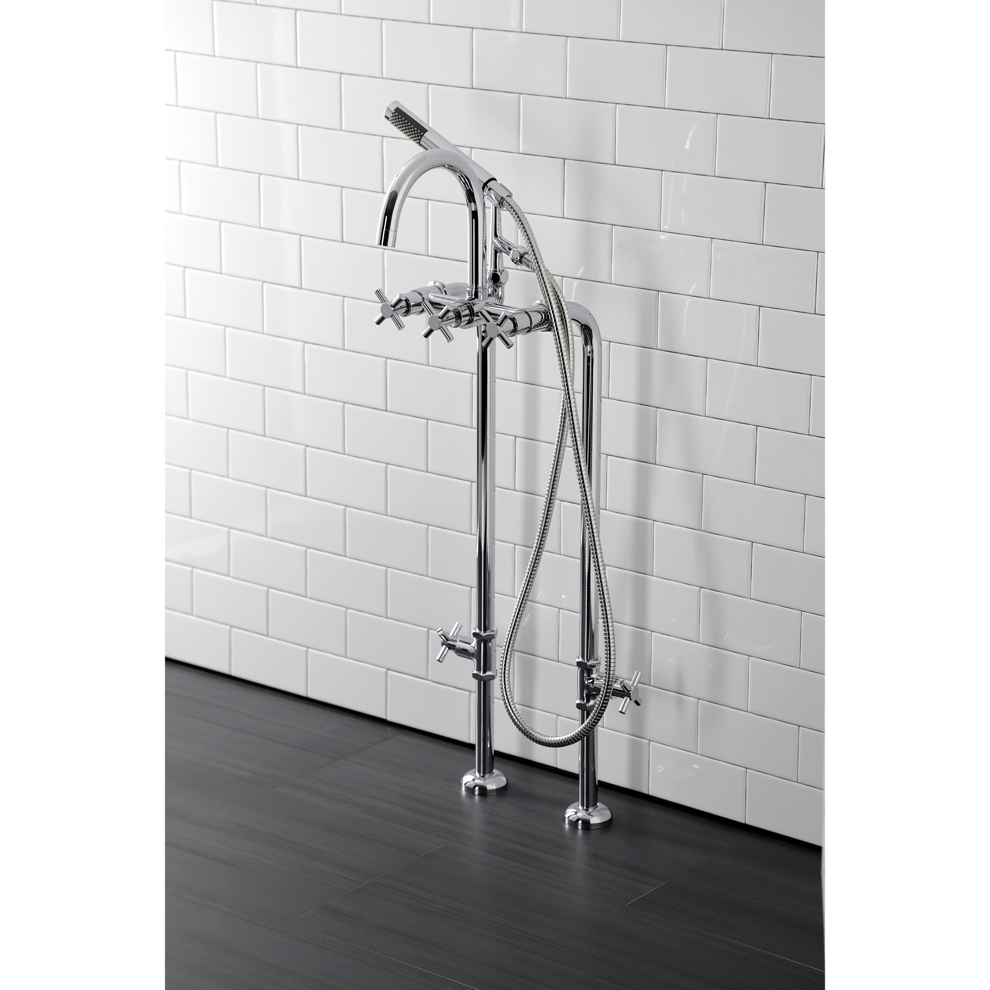 Kingston Brass WLCCK8101DX Concord Polished chrome 3-handle Freestanding High-arc Bathtub Faucet with Hand Shower ( Valve Included )