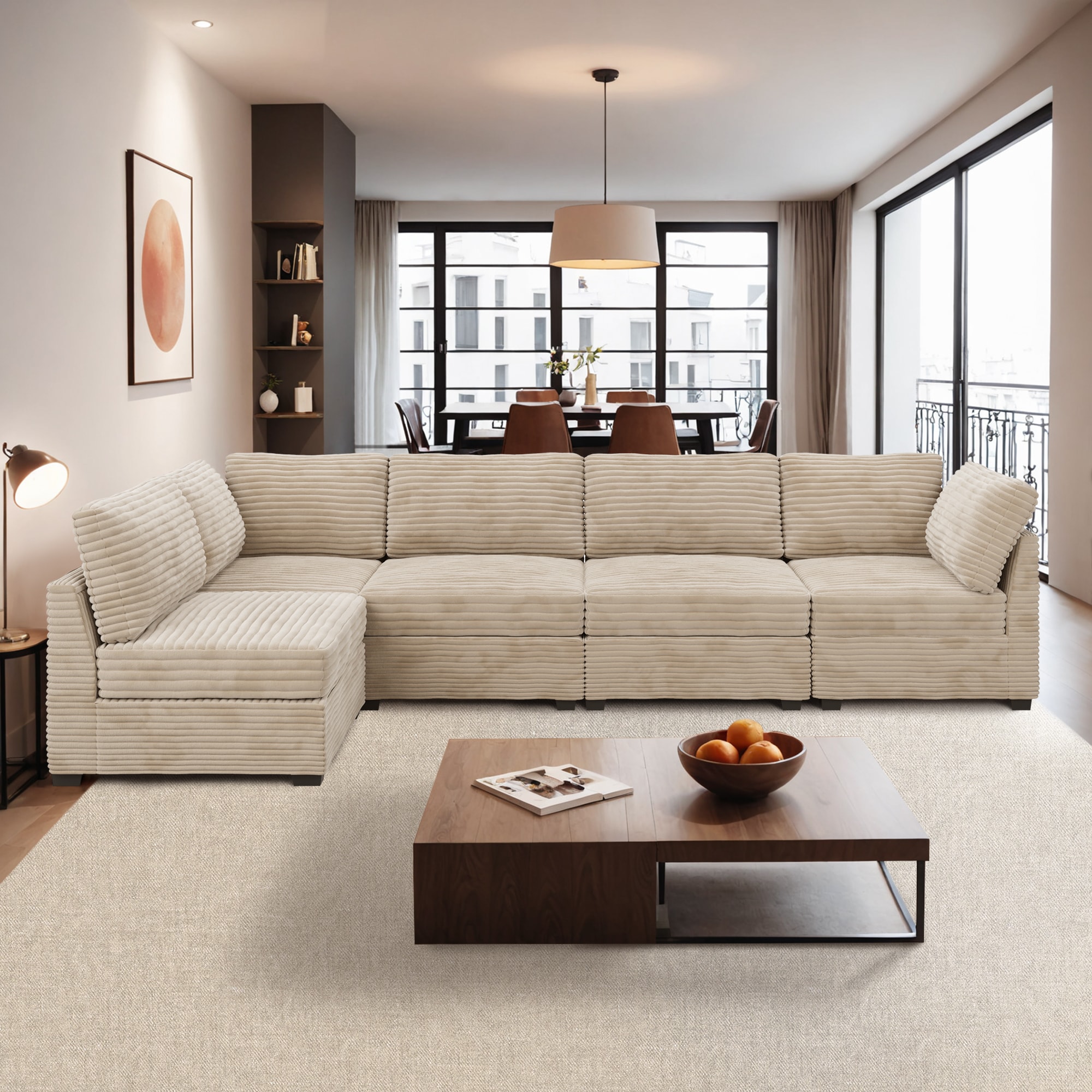 Ovios 130.7-in Modern Beige Polyester/Blend Sectional