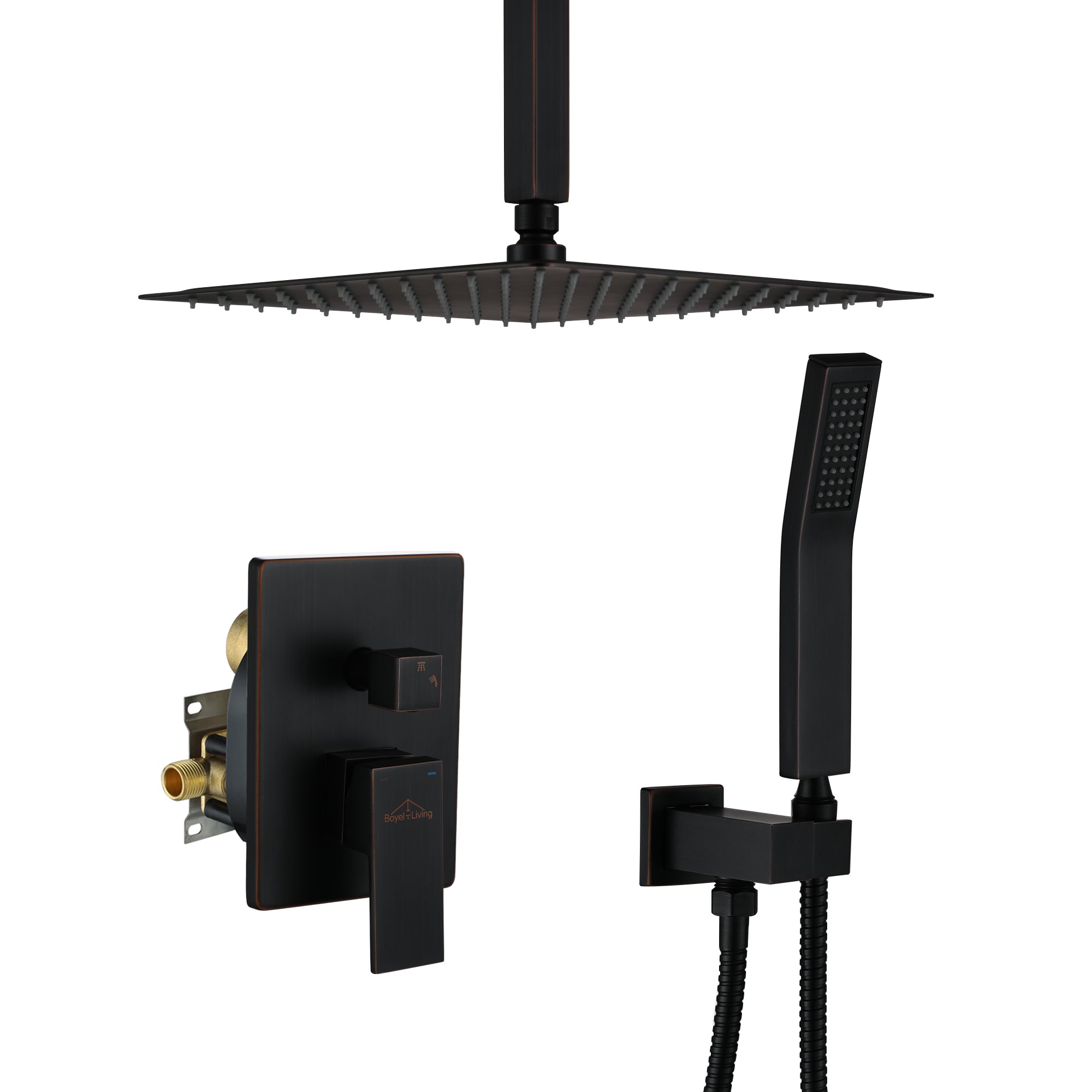 Boyel Living MS-A3806-12ORB 1-Spray Patterns with 2.5 GPM 12 in. Ceiling Mount Dual Shower Heads with Pressure Balance Valve in Oil Rubbed Bronze