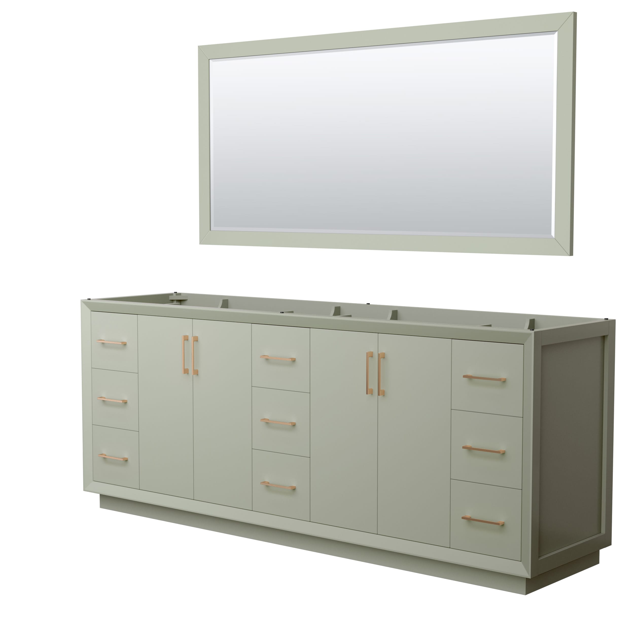 Wyndham Collection WCF414184DLZCXSXXM70 Strada 84-in Light Green with Satin Bronze Trim Bathroom Vanity Base Cabinet without Top (Mirror Included)