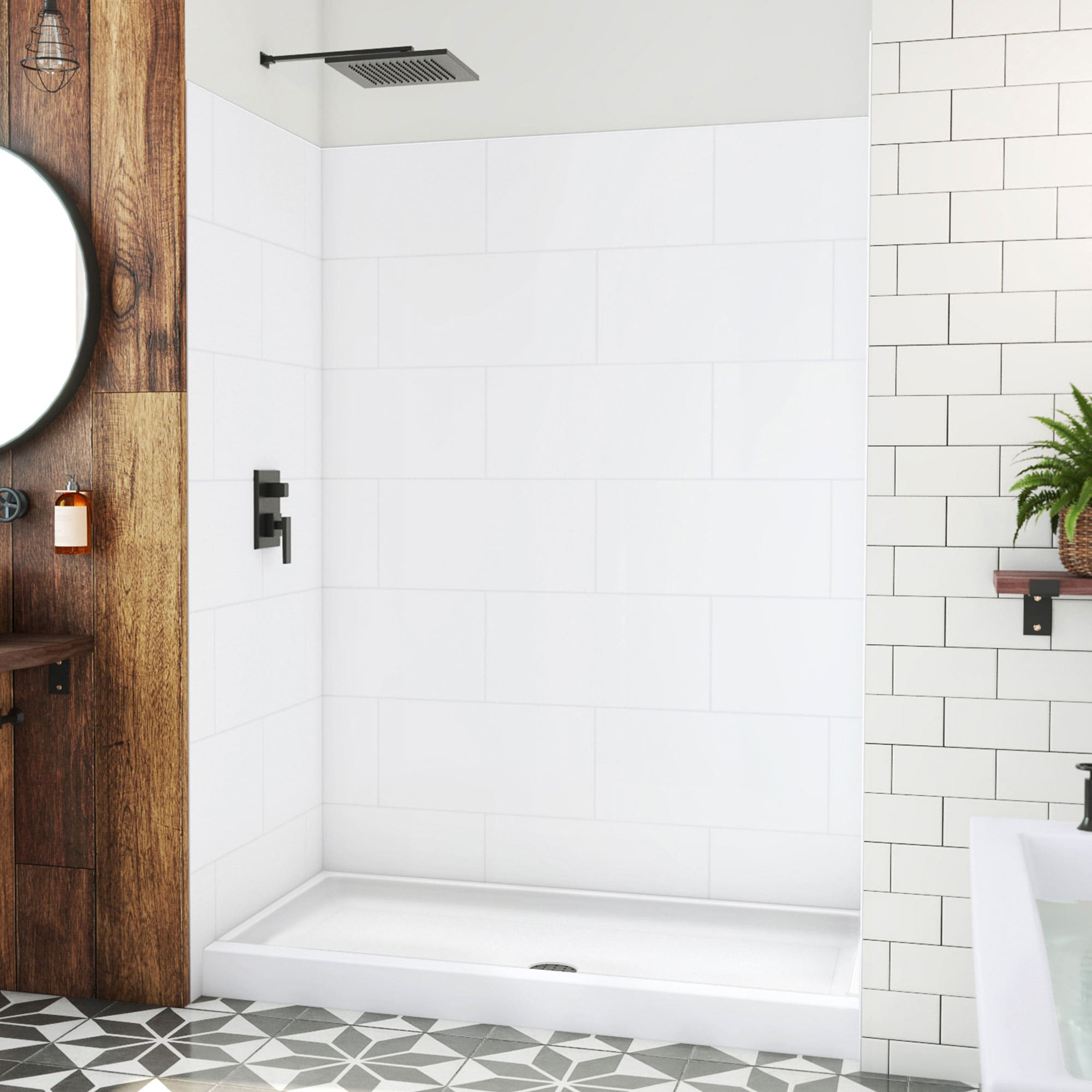 DreamLine BWDS60341TC0001 DreamStone 2 -Piece 34-in W x 60-in L x 84-in H Rectangular Alcove shower kit ( Center Drain) Base and Wall Included