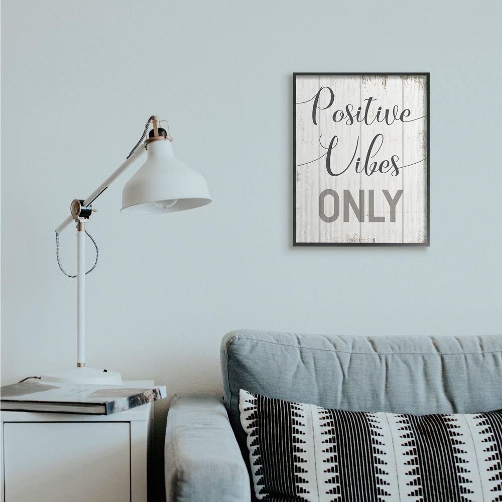 Positive Vibes Only Black Framed Canvas Print for Kids Nursery