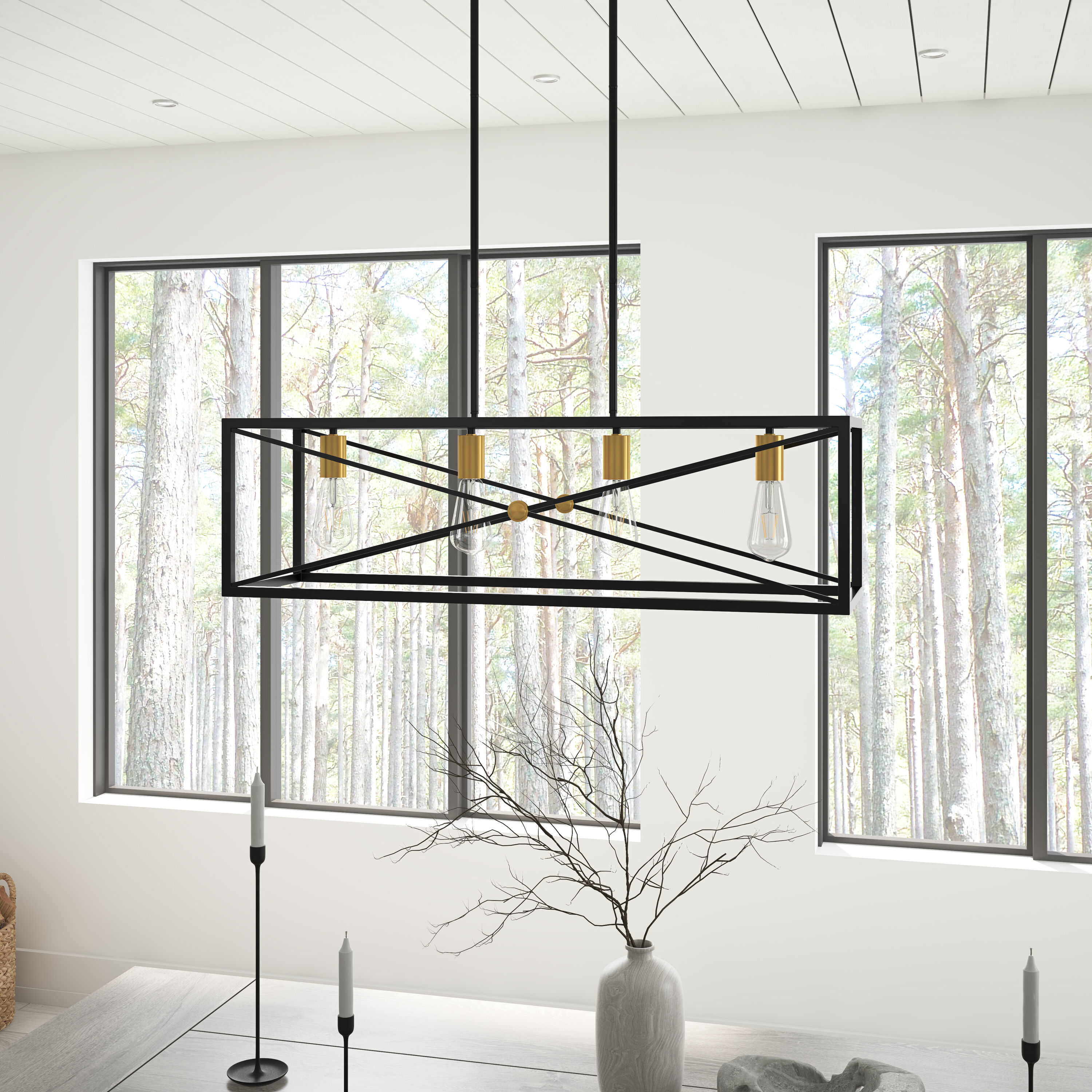 Matte Black Metal 4-Light Kitchen Island Pendant
