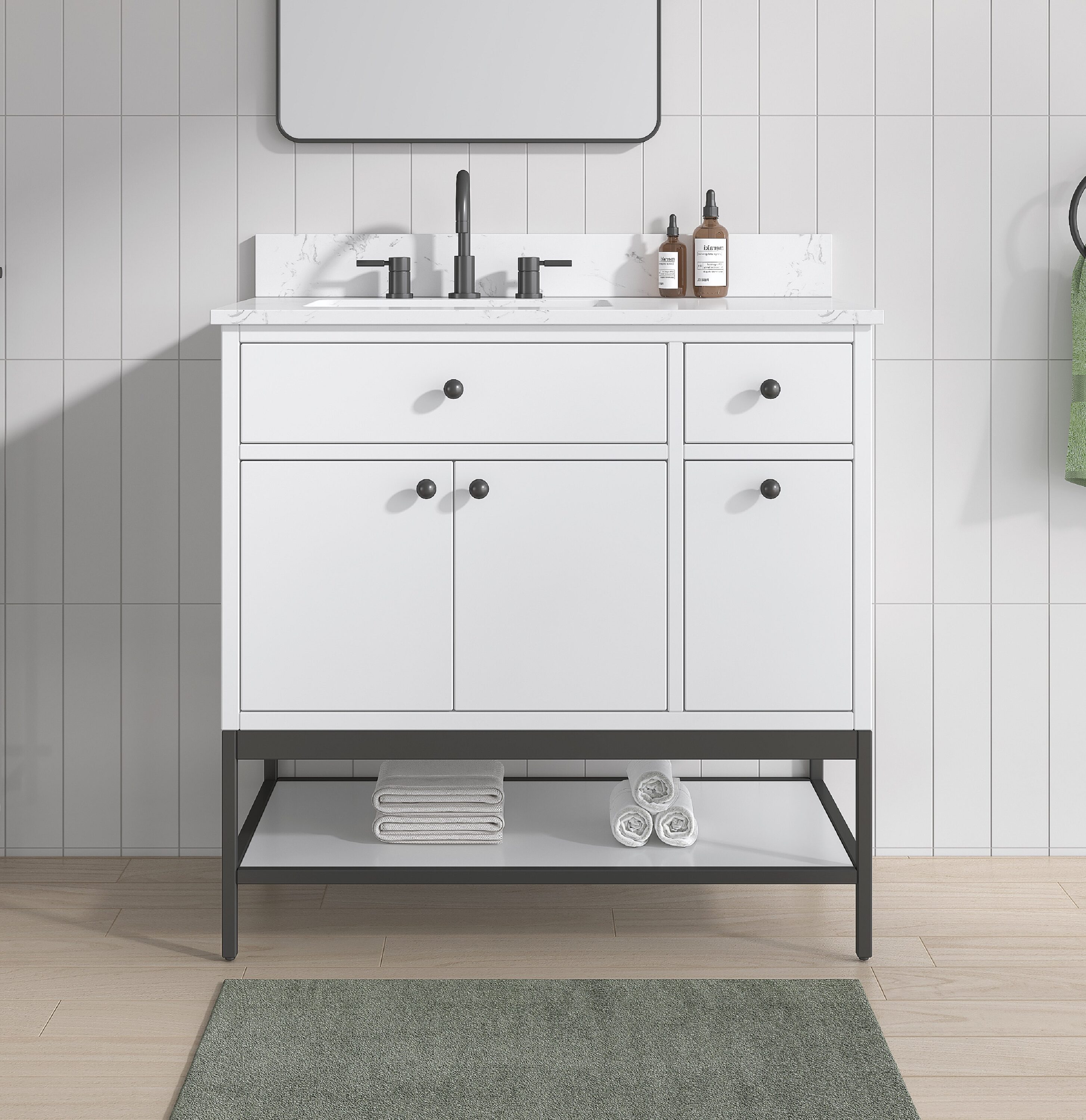 Avanity PAISLEY-VS36-WT Paisley 36-in White Undermount Single Sink Bathroom Vanity with Cala White Engineered Stone Top