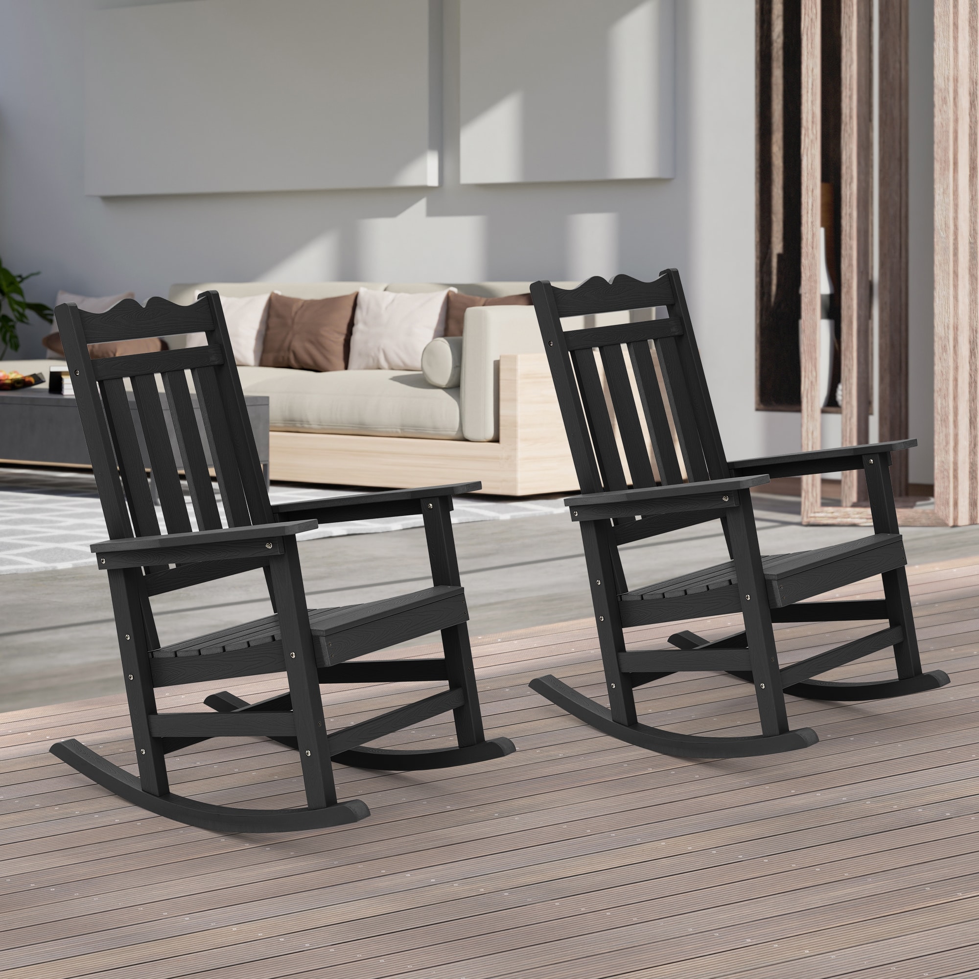 ACEGOSES LW-RC-61-BK-2 Adirondack Chair Set of 2 Black Adirondack Chair with Slat Seat