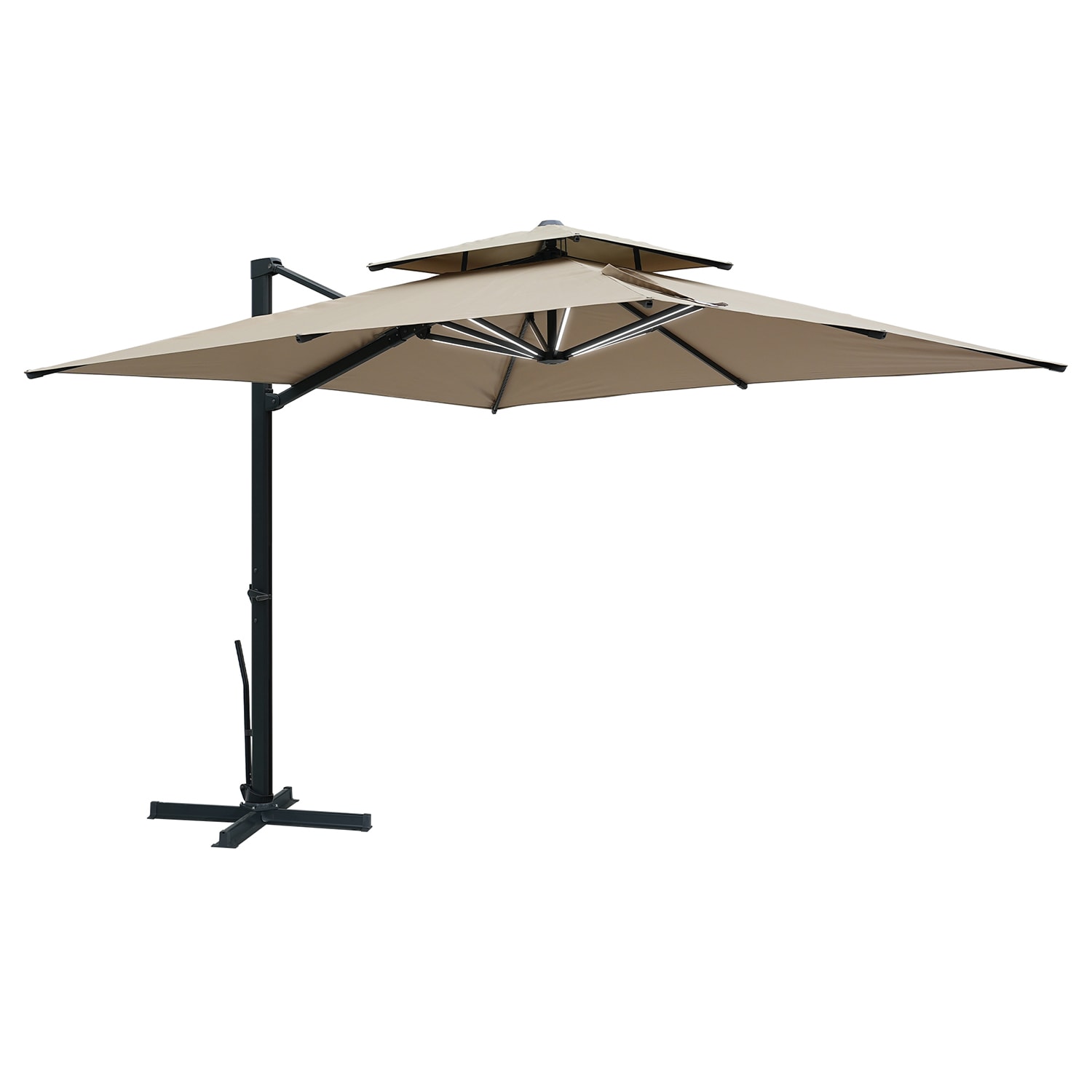 Clihome 10 Aluminum Brown Crank Cantilever Patio Umbrella with Lights and
