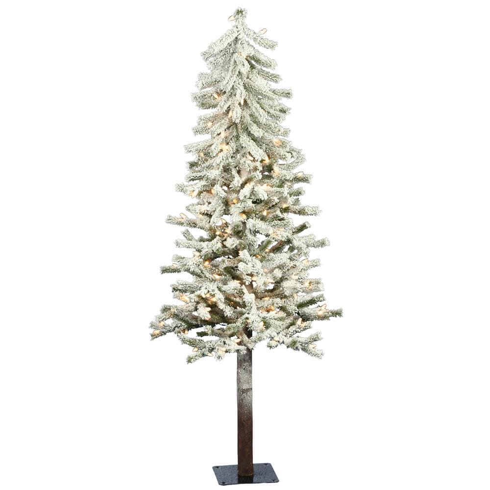 Vickerman A807451 5-ft Pre-lit Slim Flocked White Artificial Christmas Tree with White Incandescent Lights