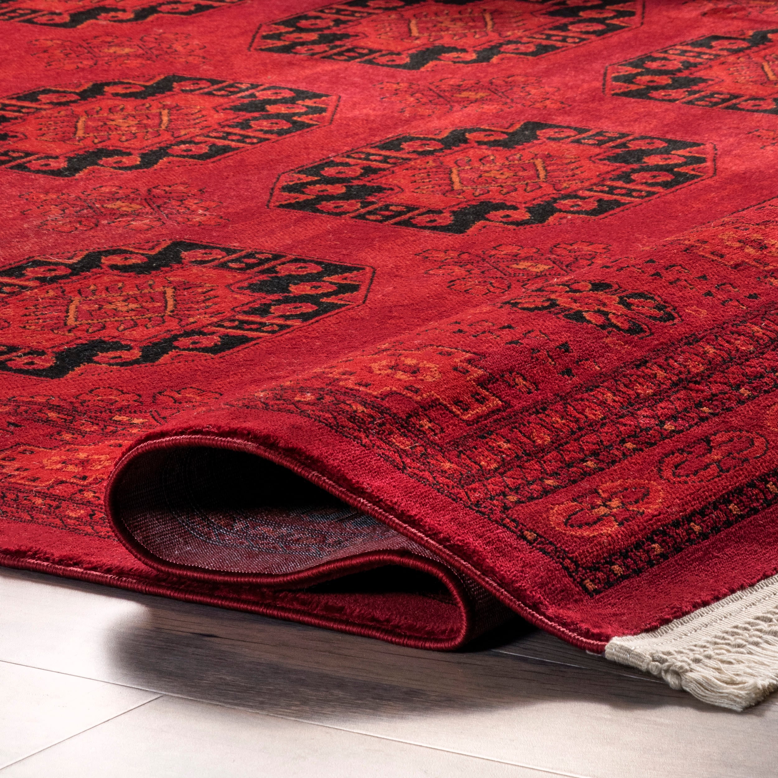 Elegant Red Trellis 4' x 6' Easy-Care Synthetic Area Rug
