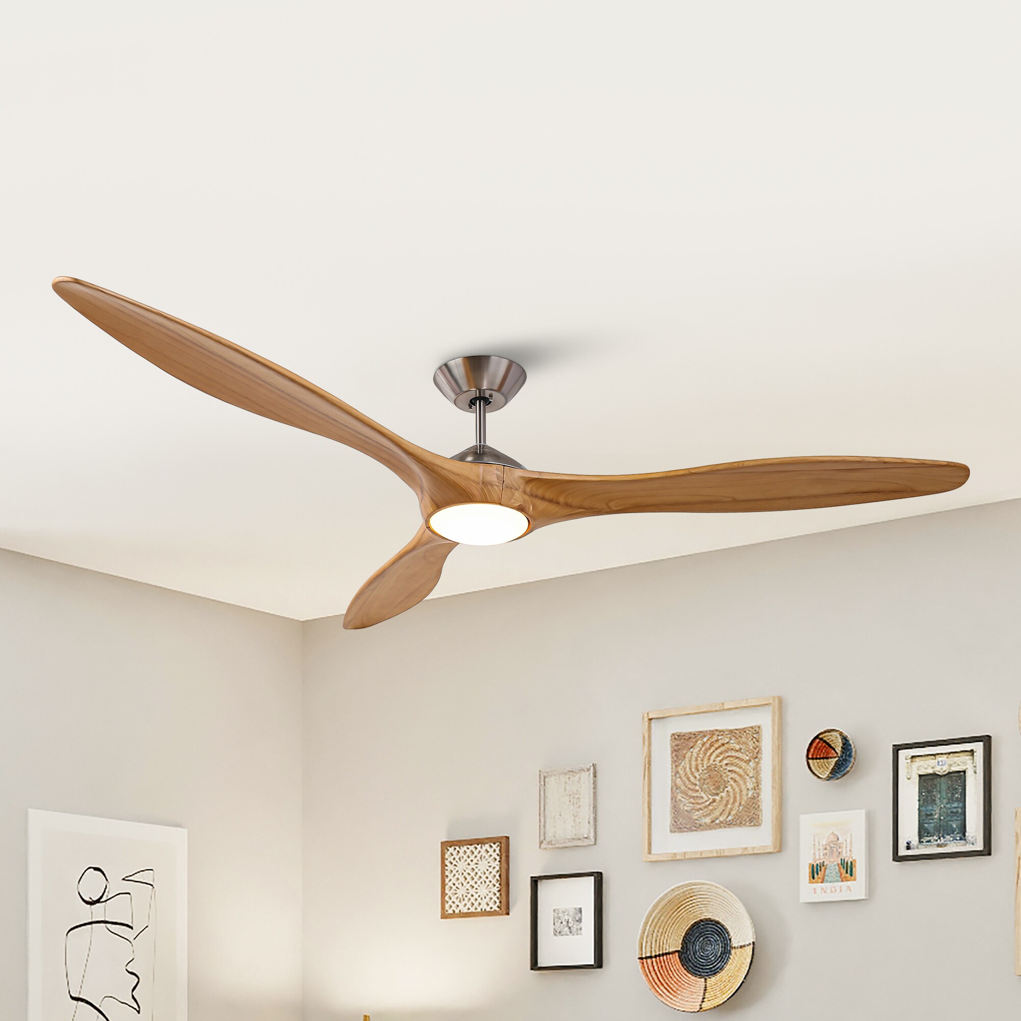 Matrix Decor CF315BS 72-in Brushed Steel with Natural Blades Indoor Downrod mount Propeller Ceiling Fan ( 3 -Blade)