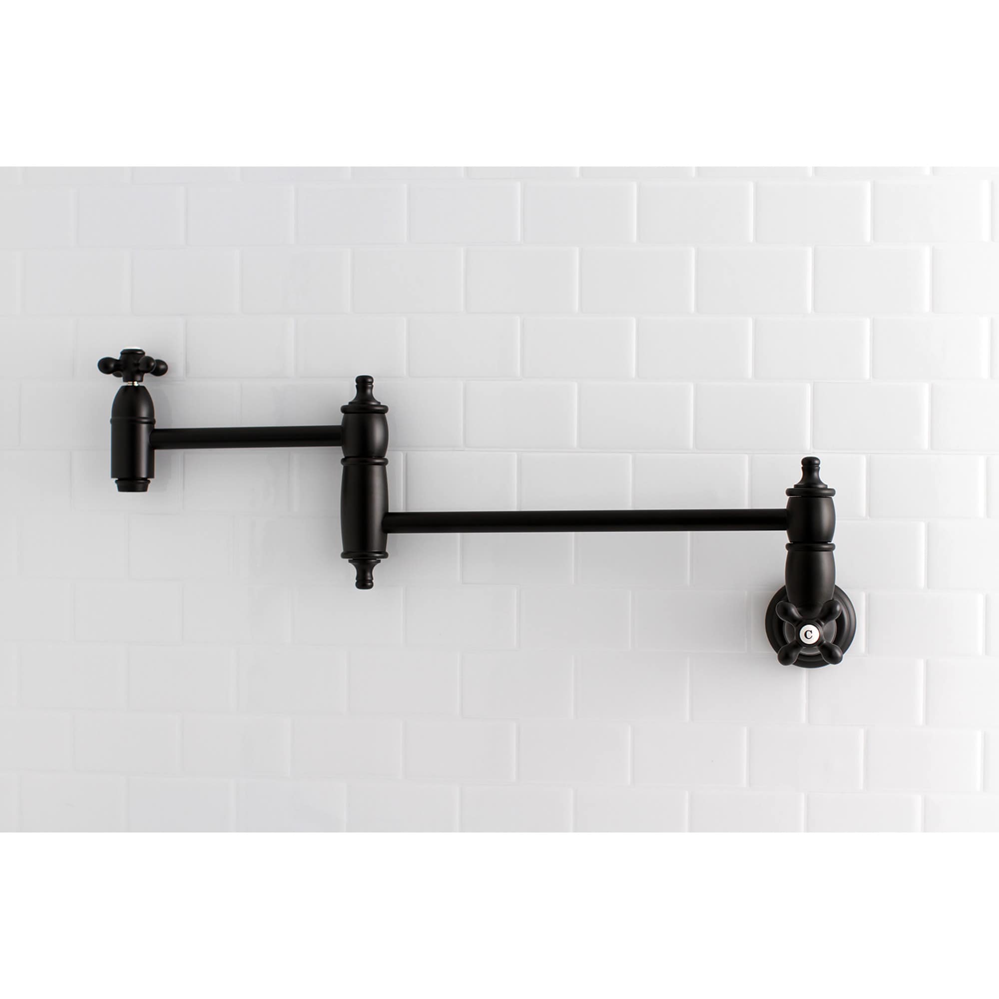 Kingston Brass WLKS3100AX Restoration Matte Black Double Handle Wall-mount Pot Filler Kitchen Faucet