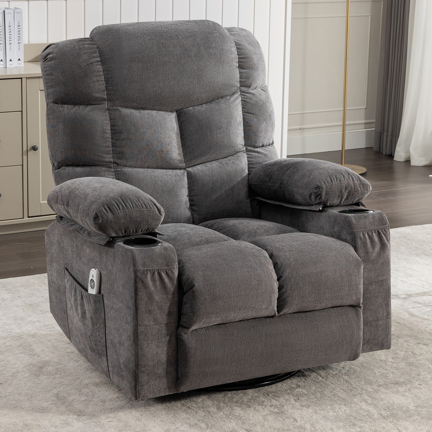 GZMR GZ-81028AAE Massage Rocker Recliner Chair Gray Polyester Upholstered Swivel Recliner