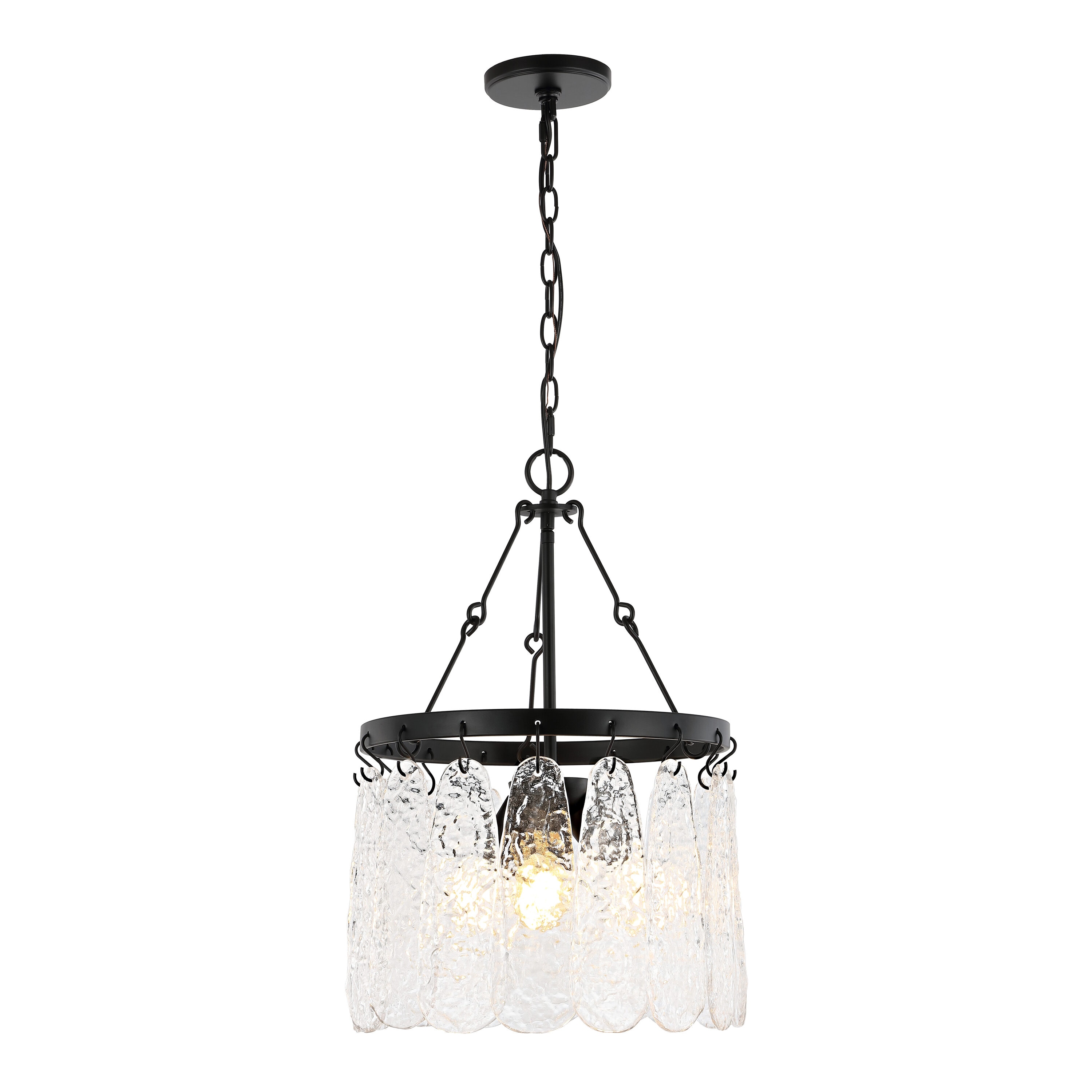 Black Iron and Crystal 3-Light Chandelier