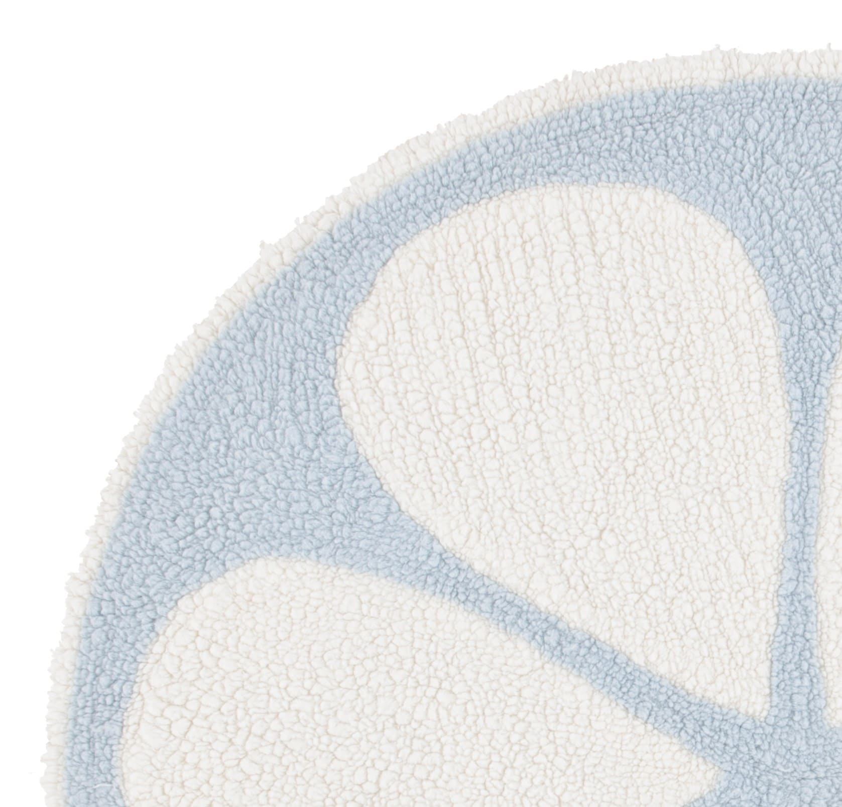 Ivory and Light Blue Round Tufted Wool Area Rug