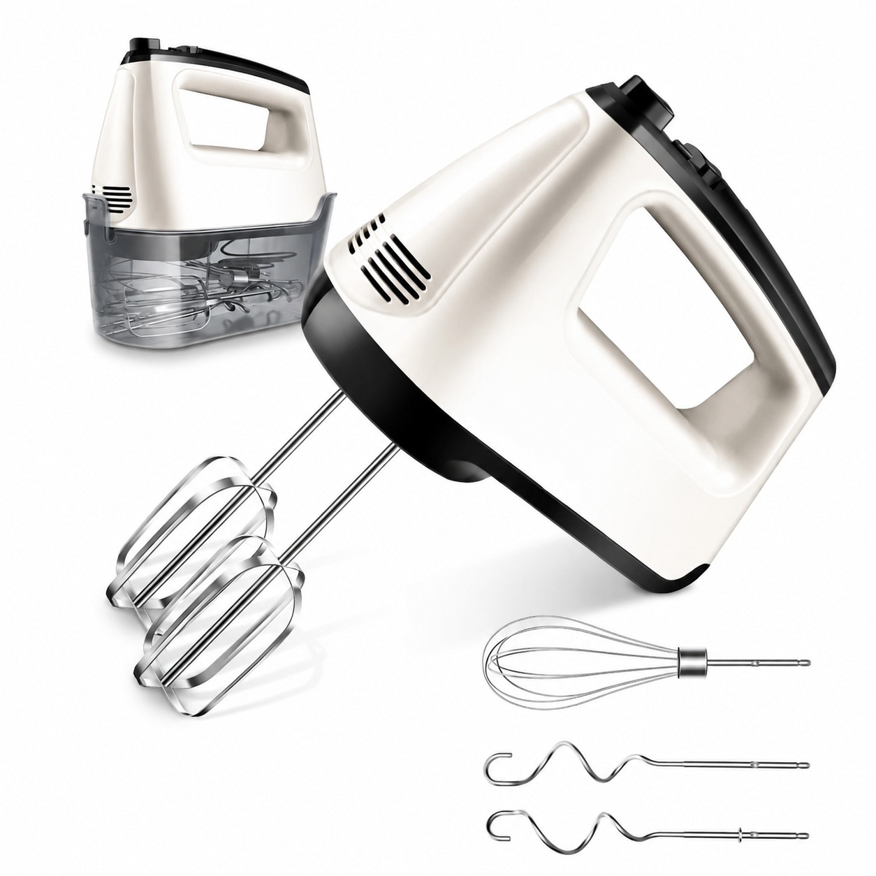 Aoibox LAB67LHN  Electric Hand Mixer 6 Speed Turbo Function Snap On Storage Case 5 Stainless Steel Accessories for Whipping Mixing Cookies Cakes Dough