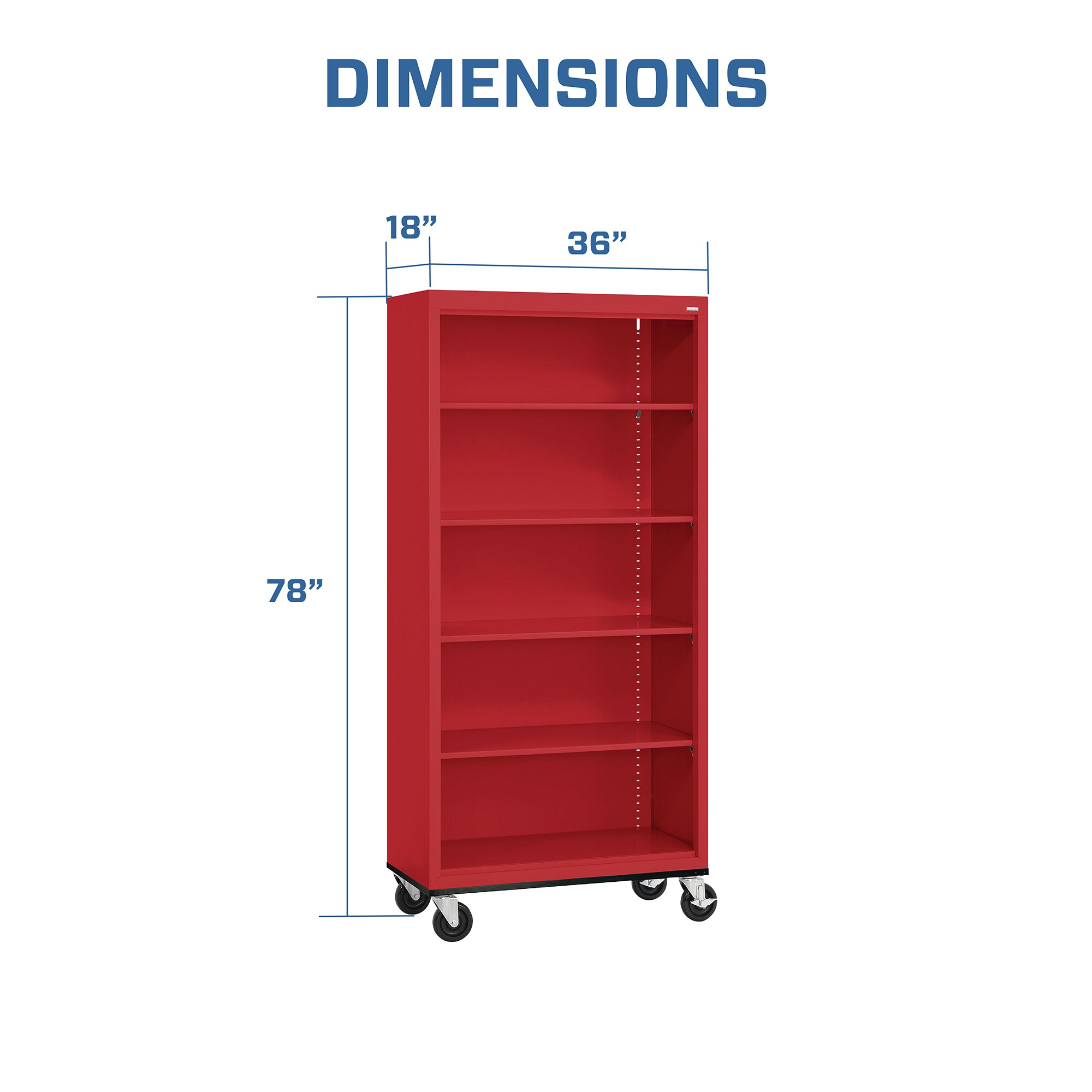 Red Steel Mobile Bookcase with Adjustable Shelves, 78" Height