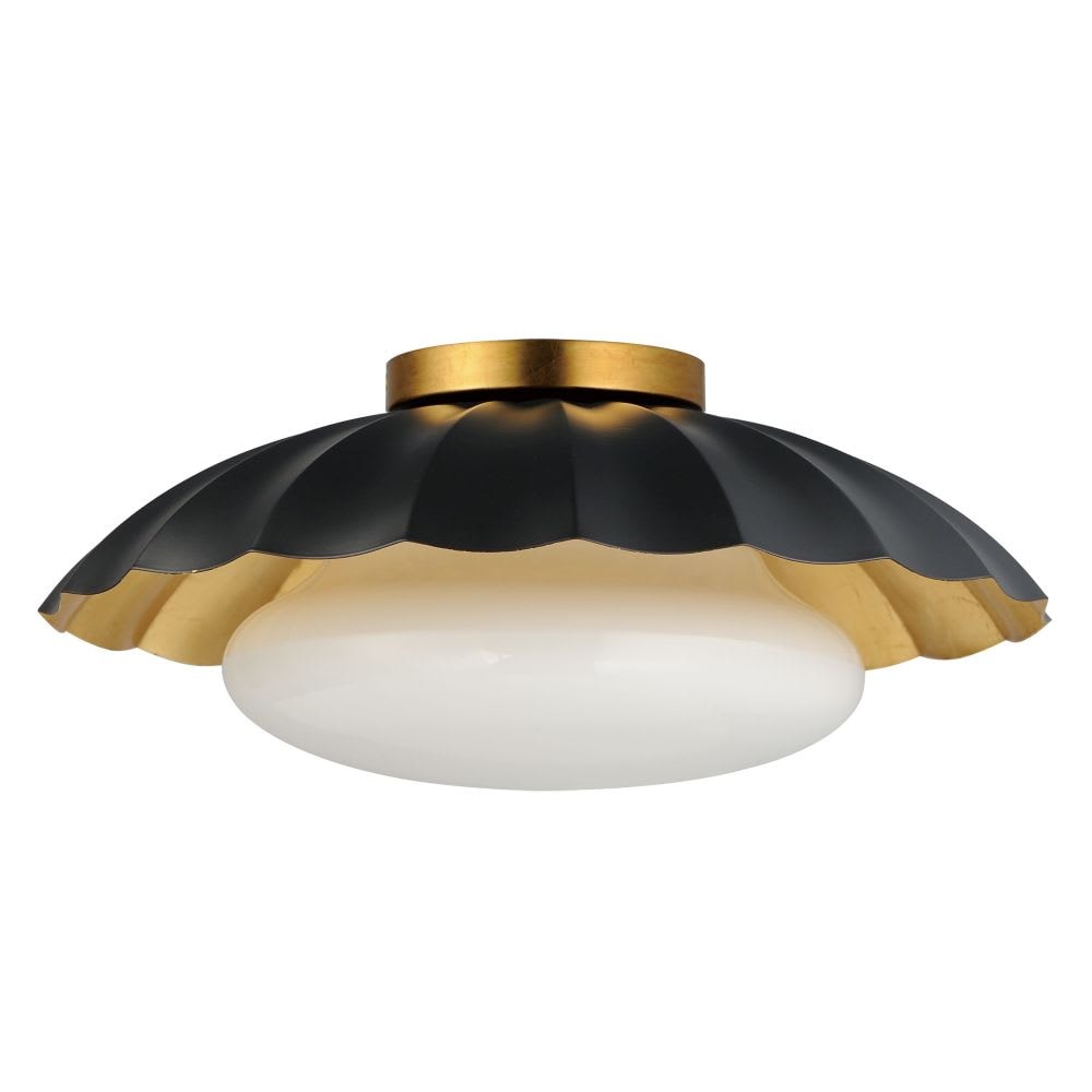 Maxim Lighting Primrose 1 - Light Black And Gold Leaf Black New Traditional Incandescent Glass And Steel Flush Mount Light