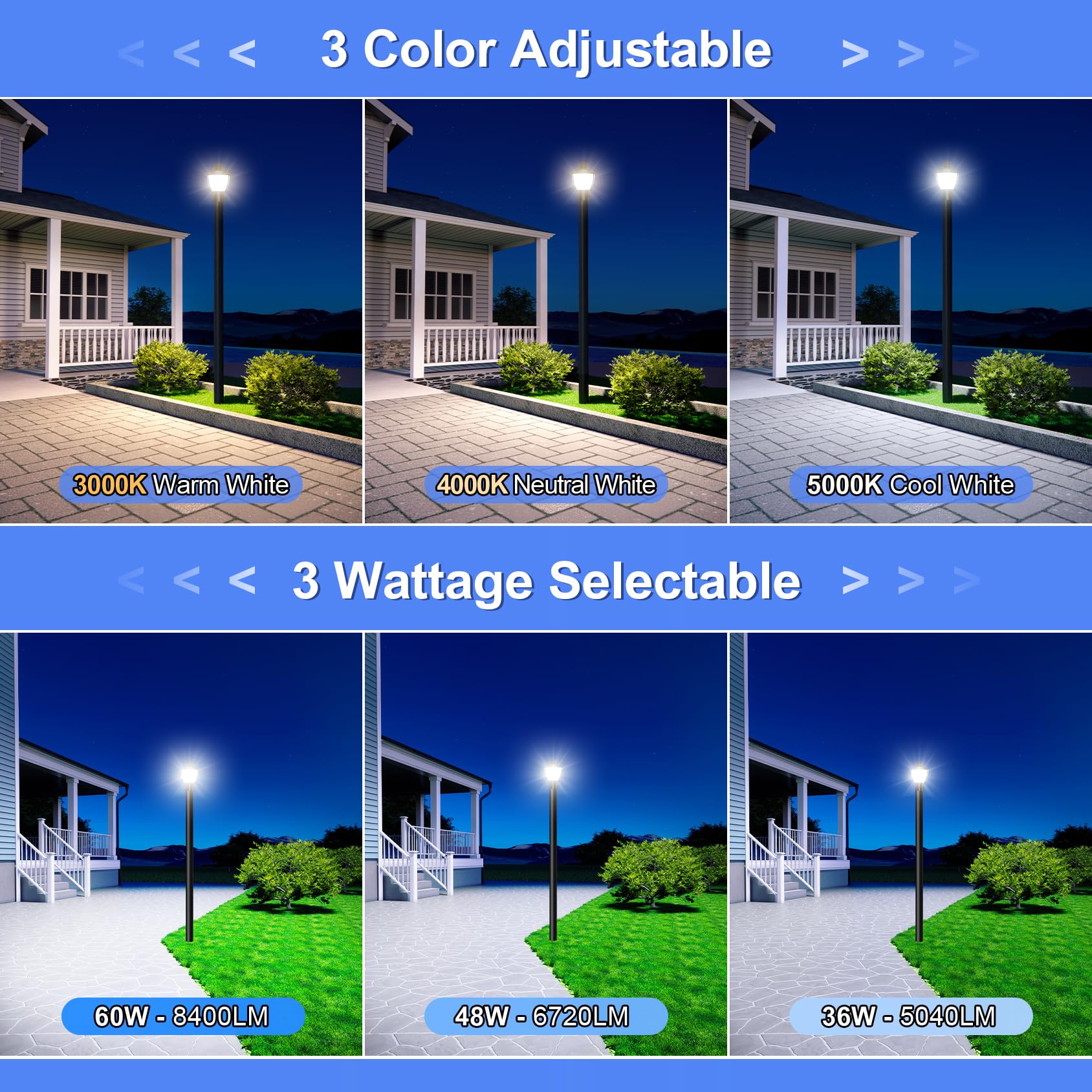 Vrbgify LED Post Top Light 60W 48W 36W Adjustable Wattage and Color ...