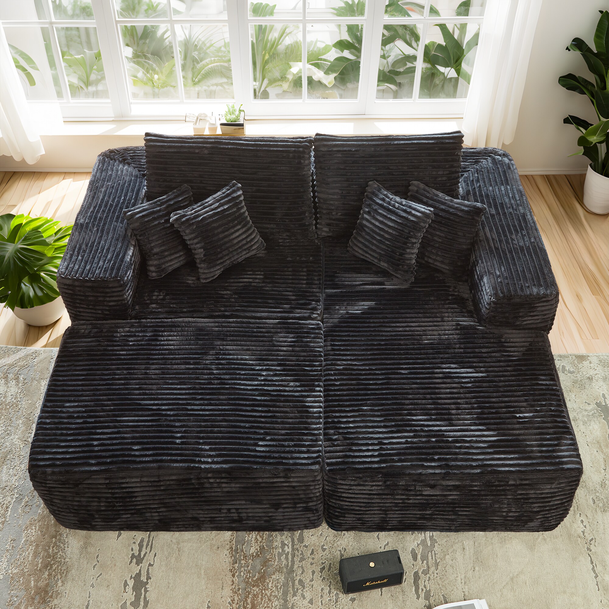 weaxty DCDMO2R430 79.92-in Modern Black Plush Sectional
