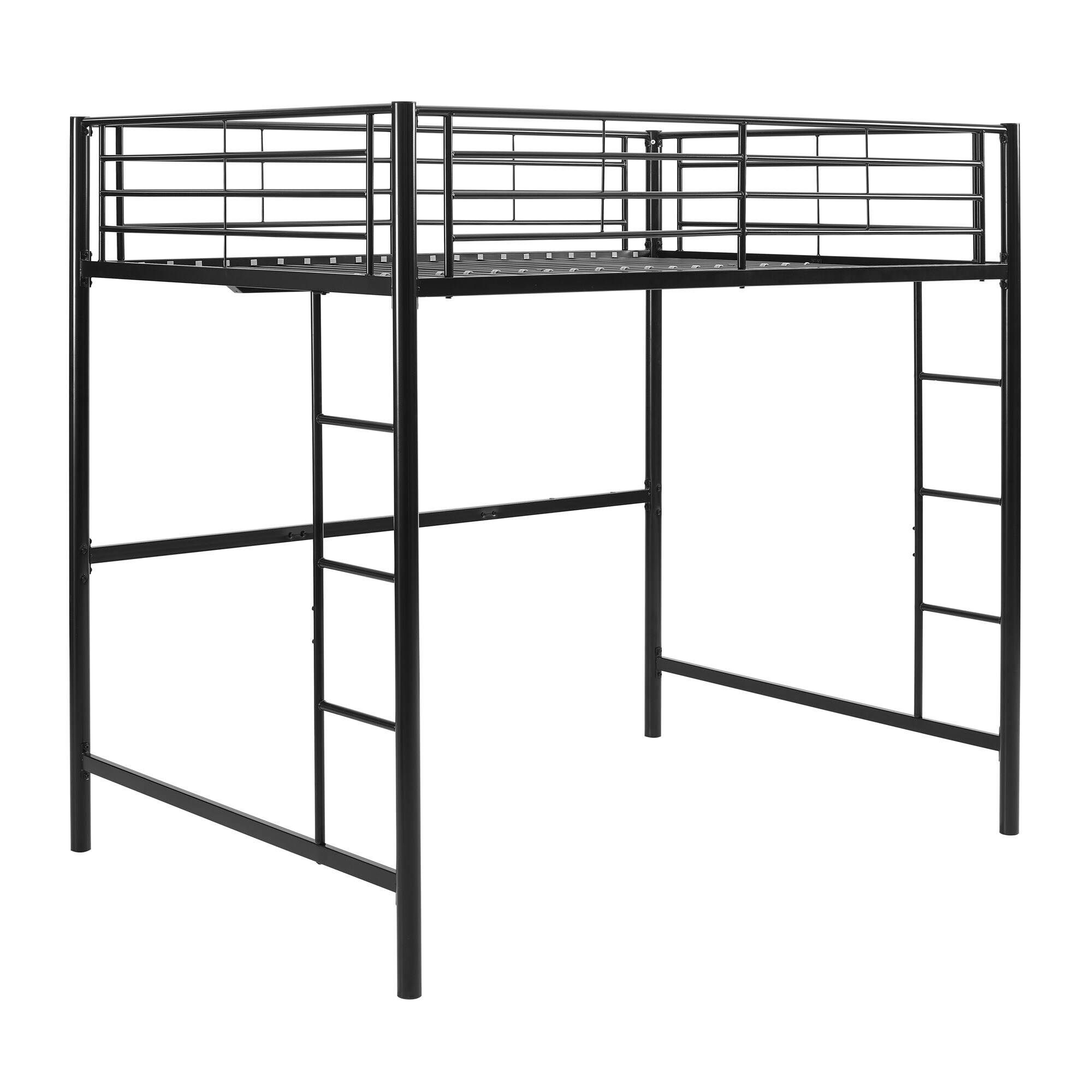 Walker Edison Full Loft Bed with Built-in Ladder, Black Metal Frame ...