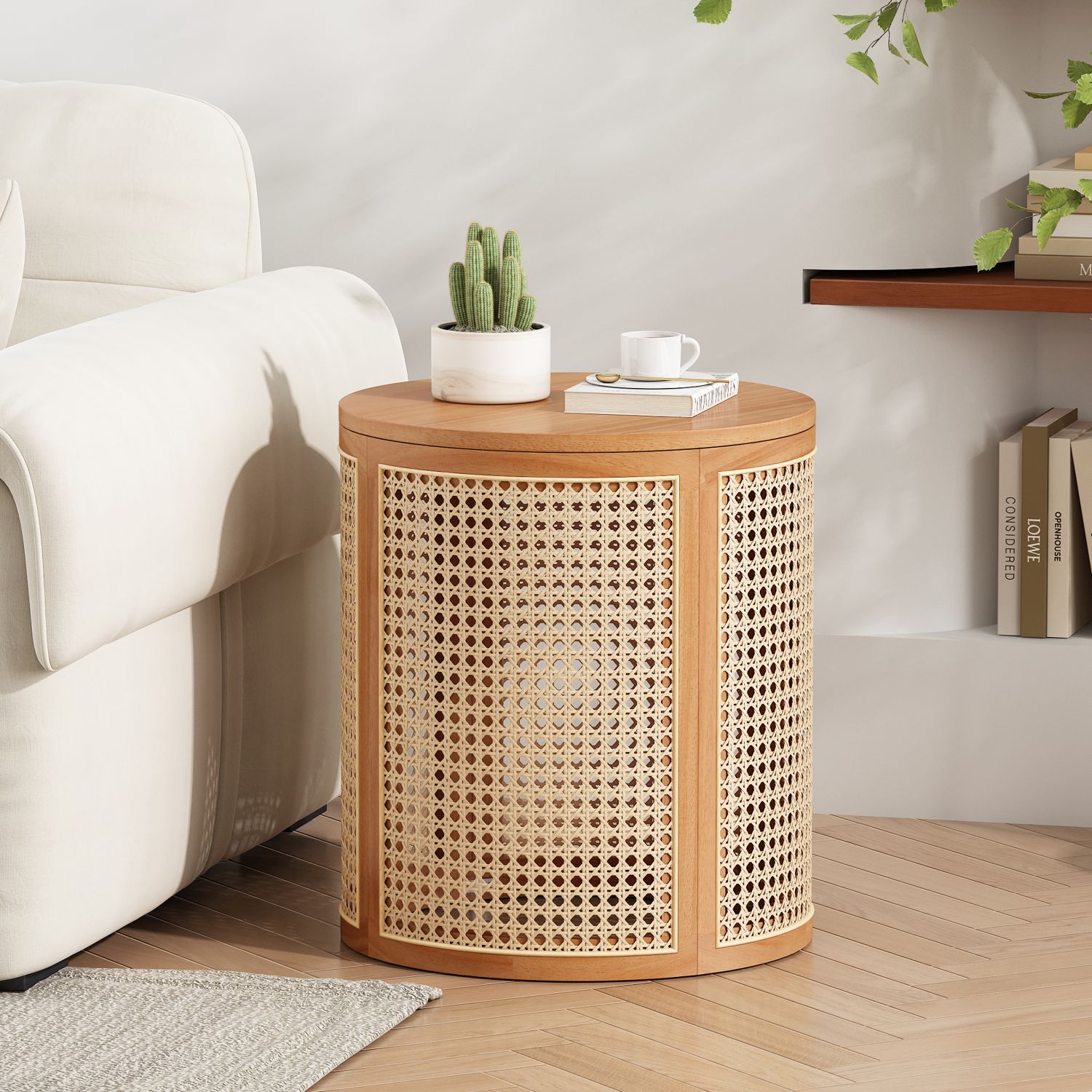 Blisstyle Promir 15.7-in W x 17.8-in H natural Wood Round Modern End Table