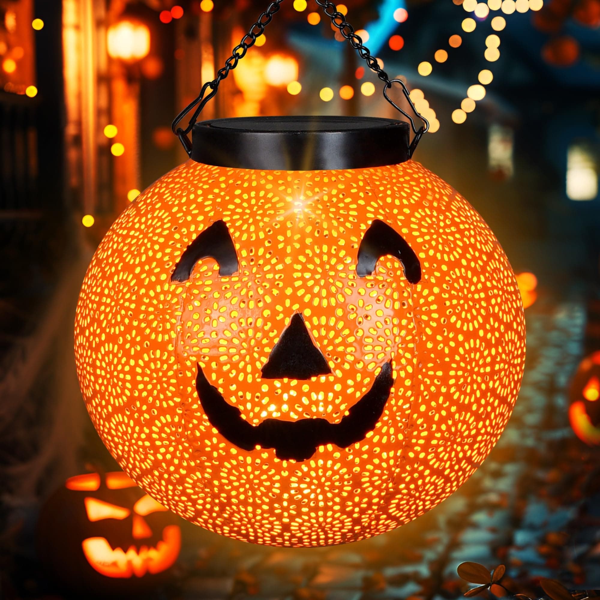 AOIZGMY  holiday Solar Hanging Lantern Outdoor Waterproof Metal LED Light Jack o Lantern Design for Garden Yard Patio Pathway Porch Auto On Off