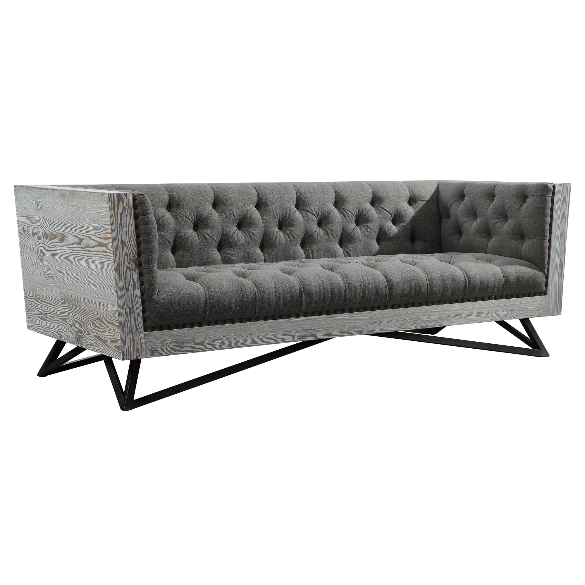 Armen Living LCRE3GR Regis 91-in Midcentury Grey Linen 3-seater Sofa