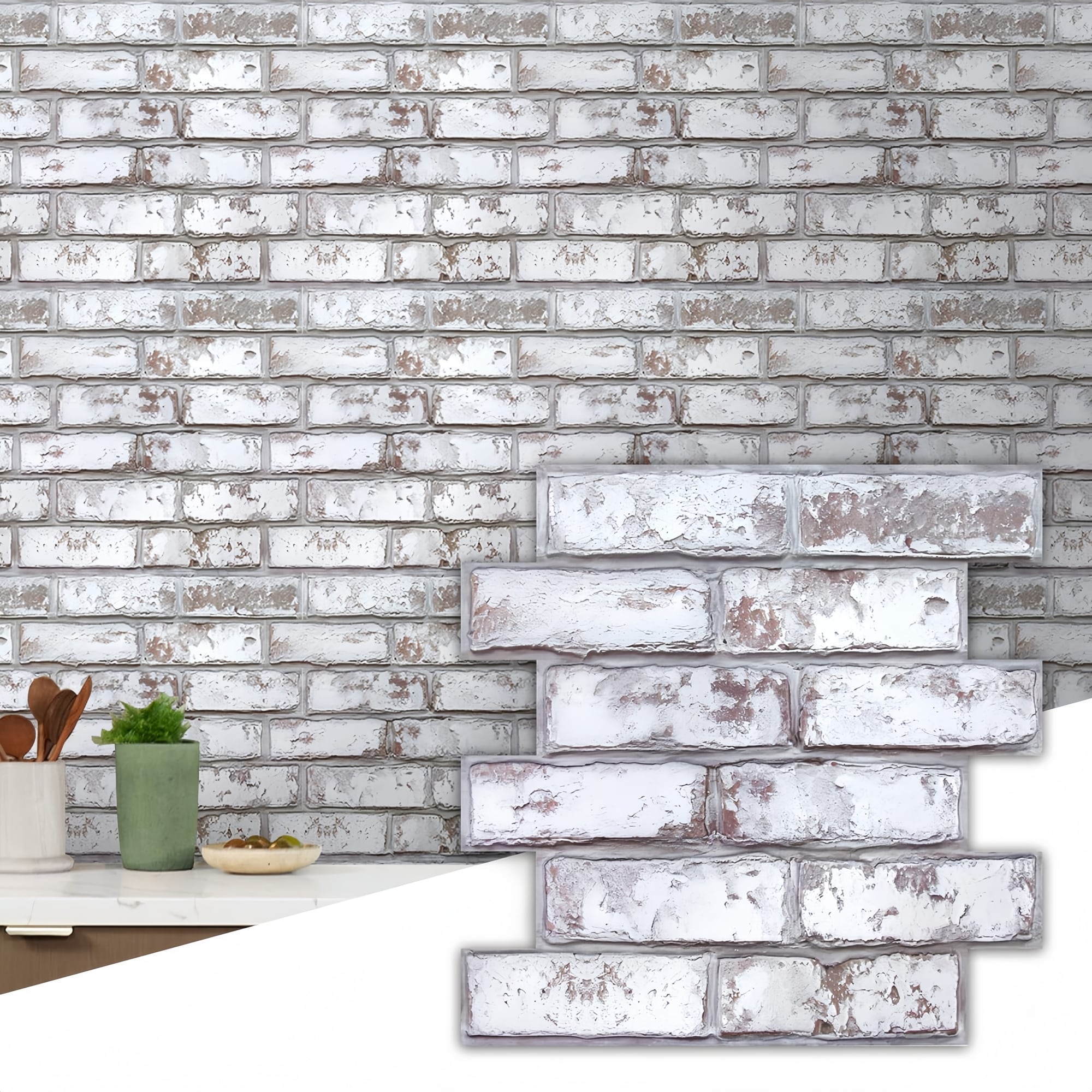 Numhew 11.8in x 11.8in 10-Piece Grey Whitewash Peel and Stick Brick Wall Panels