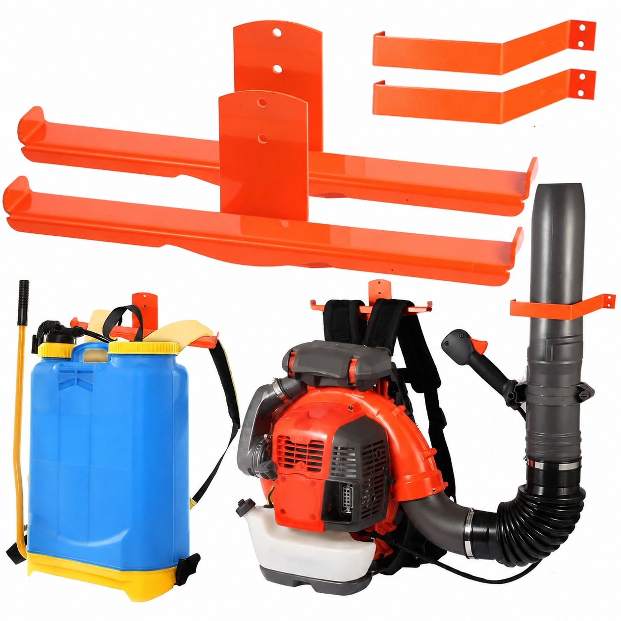 AOIZGMY  Backpack Blower Rack with Hose Holder Heavy Duty Wall Mount with Dual Sided Hooks Space Saving Backpack Hanger for Weed Eater Hedge