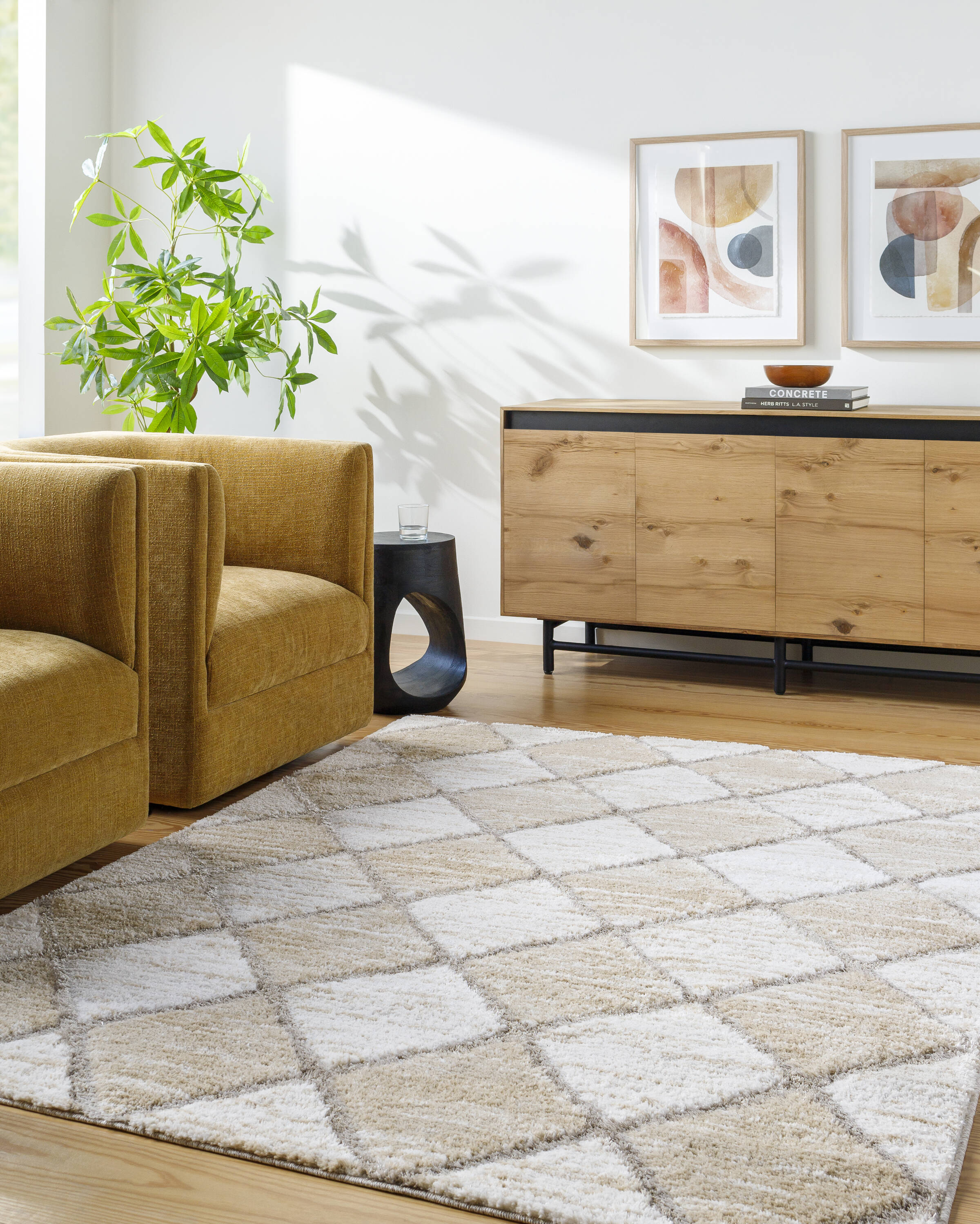 Livabliss DEL2306-537 Delight Shag 5 x 7 (ft) Polyester Ivory Rectangular Indoor Geometric Bohemian/Eclectic Area rug