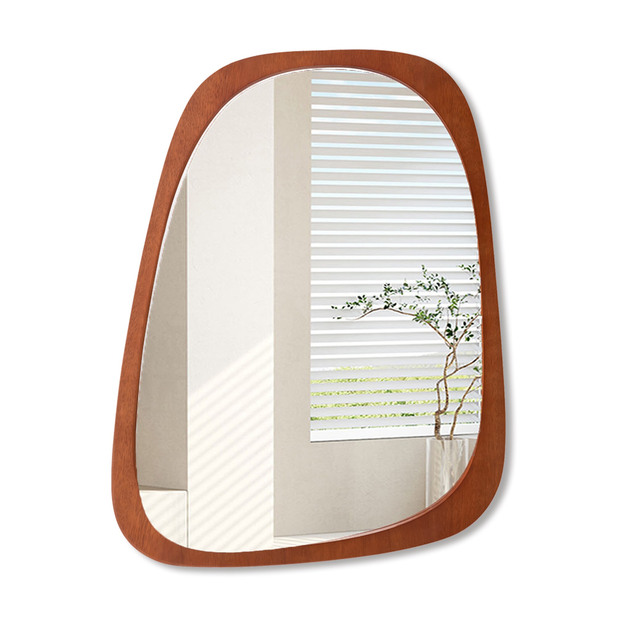 WELLFOR BMJ10205NA 21-Inches x 26.5-Inches Framed Irregular Bathroom Vanity Mirror ( Brown )