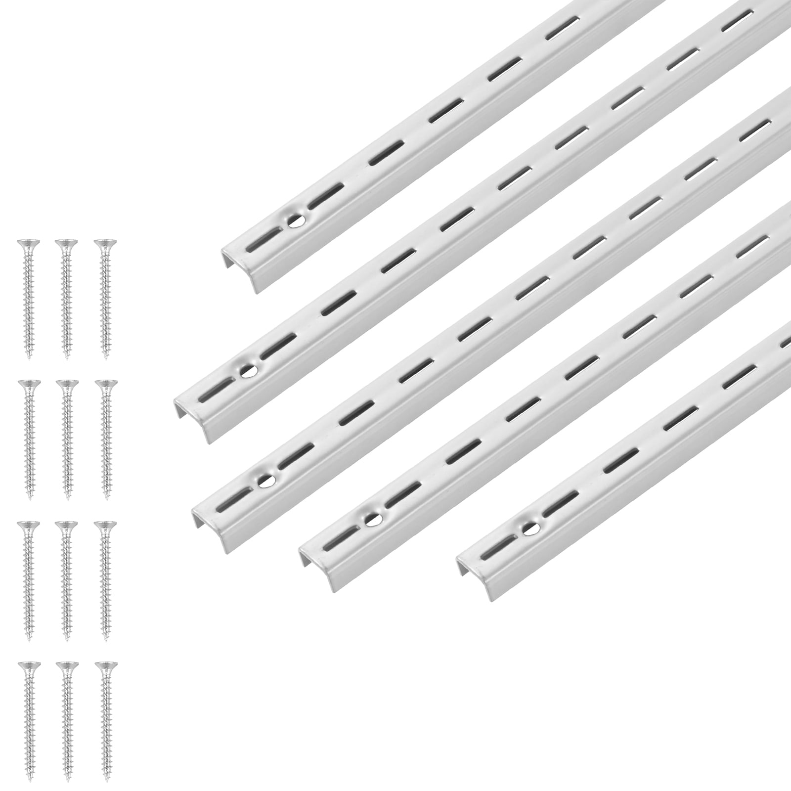 Mecale 10-Pack 39-in Steel Single-Slot Shelf Pilaster Standards Adjustable Wall Rails with Screws Silver