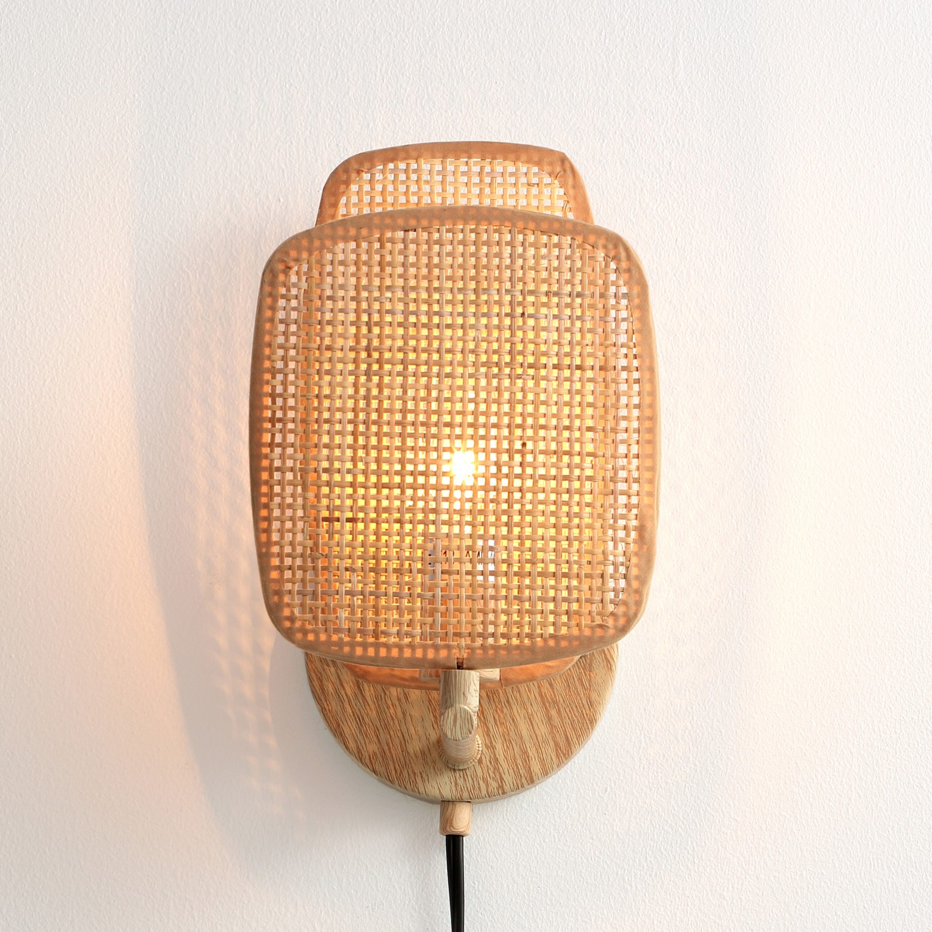 Natural Woven Bamboo Plug-in Wall Sconce with Dimmer