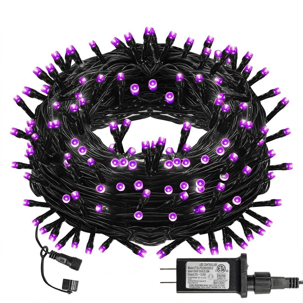 AOIZGMY Halloween 300 LED String Lights 100FT Purple Connectable Indoor Outdoor Lights 8 Lighting Modes UL Certified Low Voltage for Yard Garden #L05AZ07032