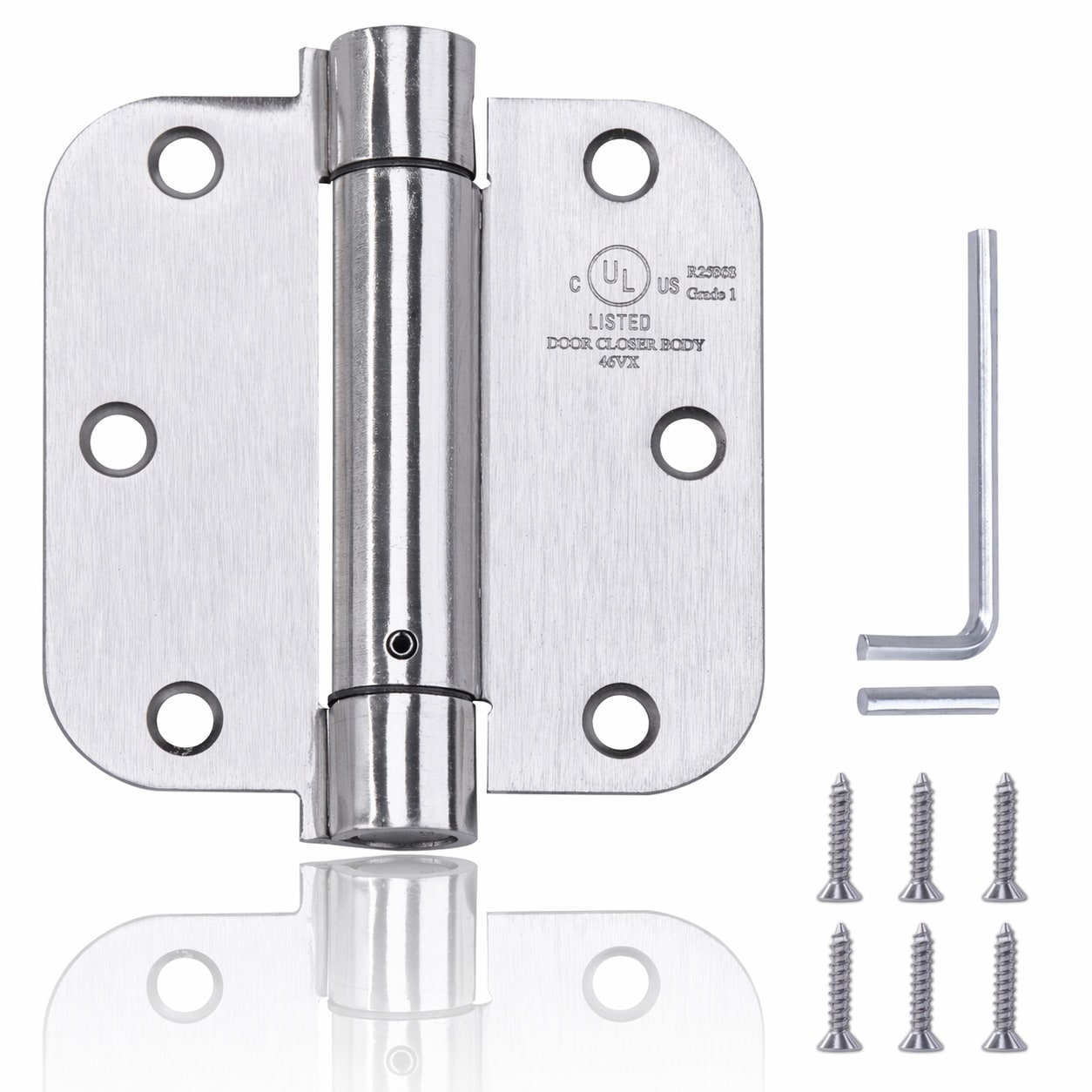Phyfalip  Self Closing Door Hinge Satin Nickel Adjustable Spring Hinge 3 and Half Inch x 3 and Half Inch 5 Eight Radius Corner UL Listed for