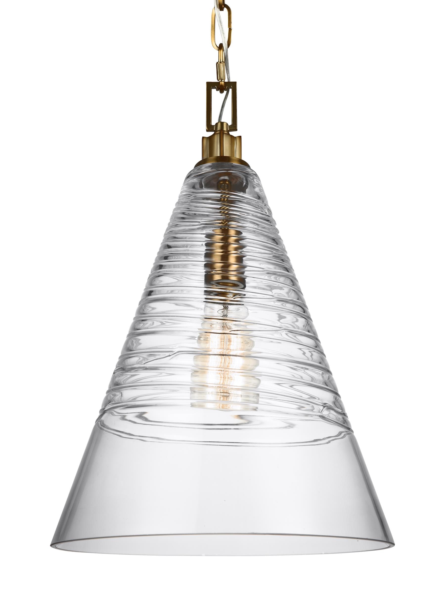 Generation Lighting P1445BBS Elmore 1 -Light Burnished Brass Modern/contemporary Clear glass Cone Medium Hanging Pendant light