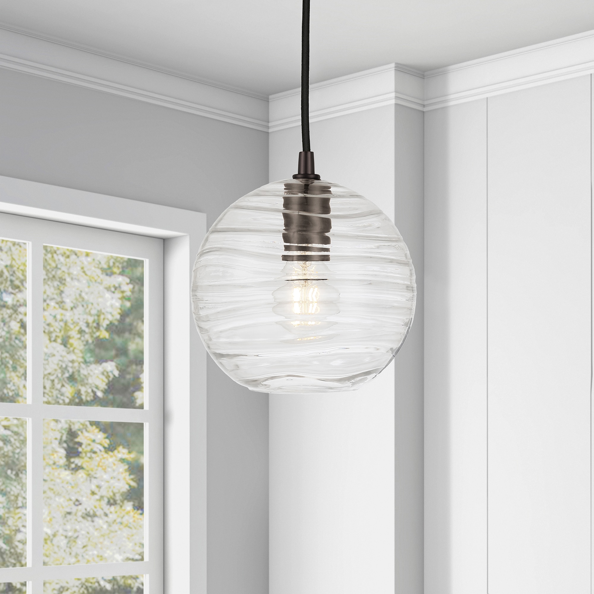 Hailey Home PD0078 Wayve Blackened bronze Traditional Seeded glass Dome Medium Hanging Pendant light