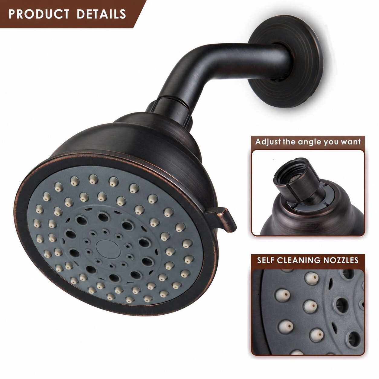 Anqtovp High Pressure Rainfall Shower Head Five Function Oil Rubbed ...