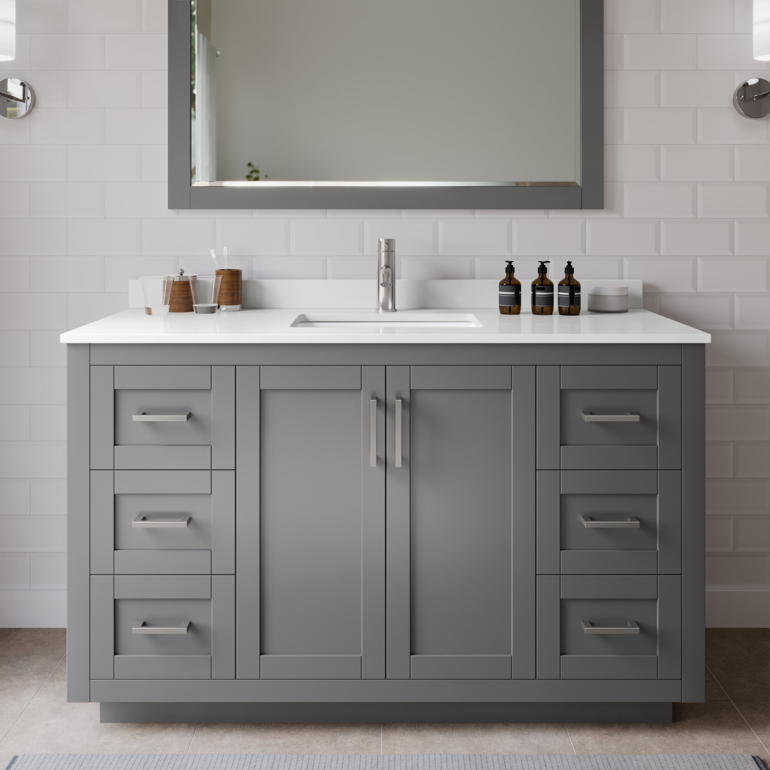 Wyndham Collection WCF292954SKGWQUNSMXX Miranda 54-in Dark Gray Undermount Single Sink Bathroom Vanity with White Quartz Top